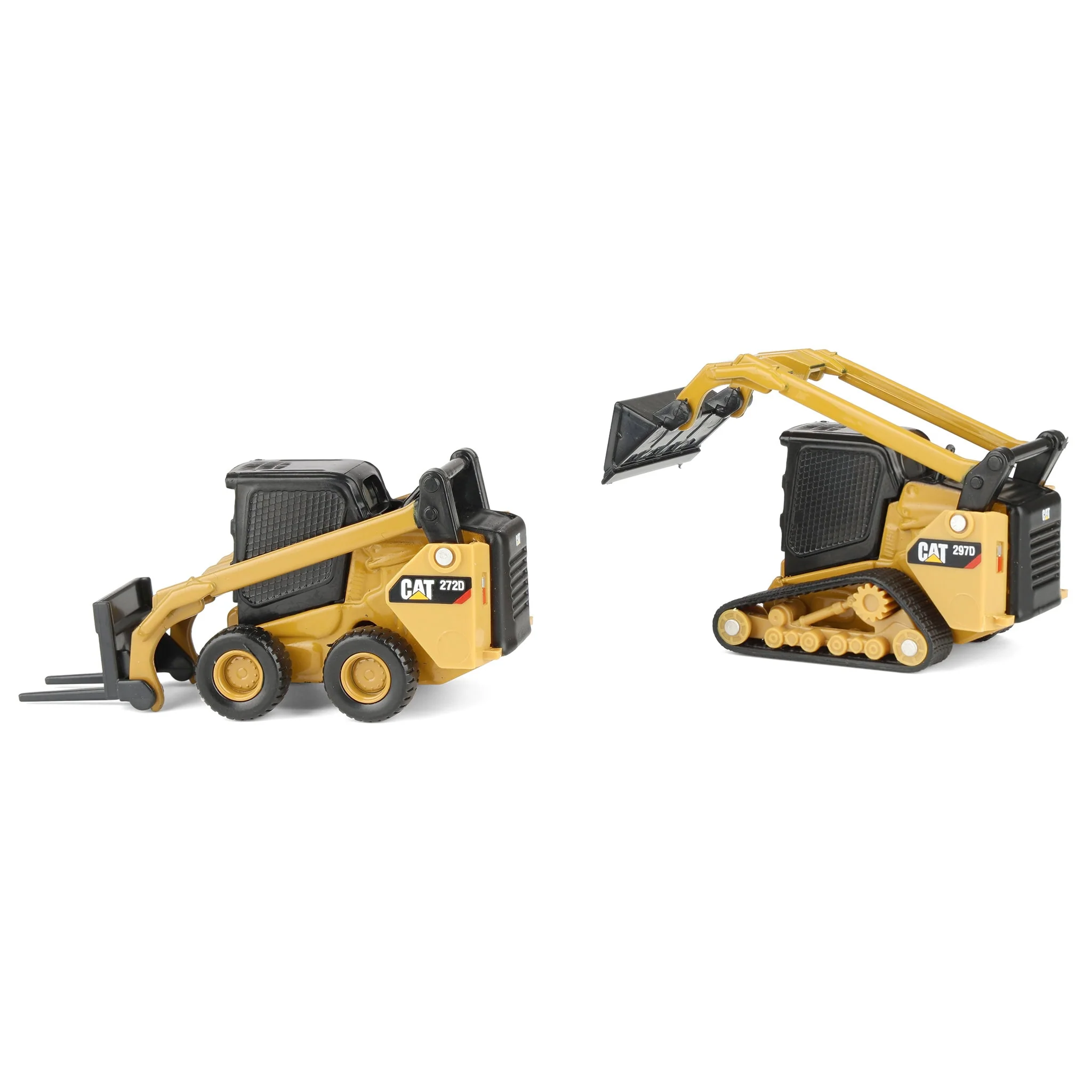 1/64 CAT 272 Skid Steer Loader & CAT 297D2 Compact Track Loader with Interchangeable Attachments by Diecast Masters - Image 4