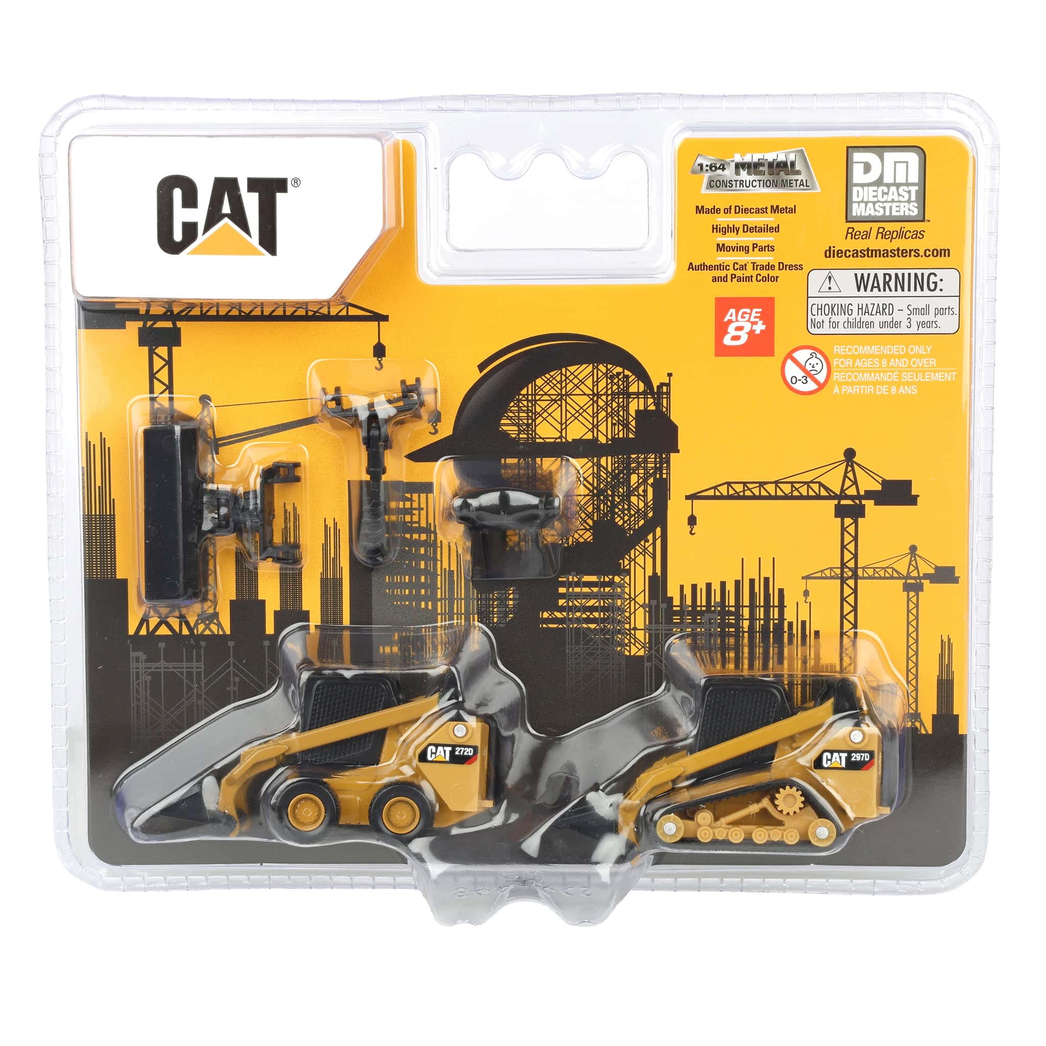 1/64 CAT 272 Skid Steer Loader & CAT 297D2 Compact Track Loader with Interchangeable Attachments by Diecast Masters - Image 6
