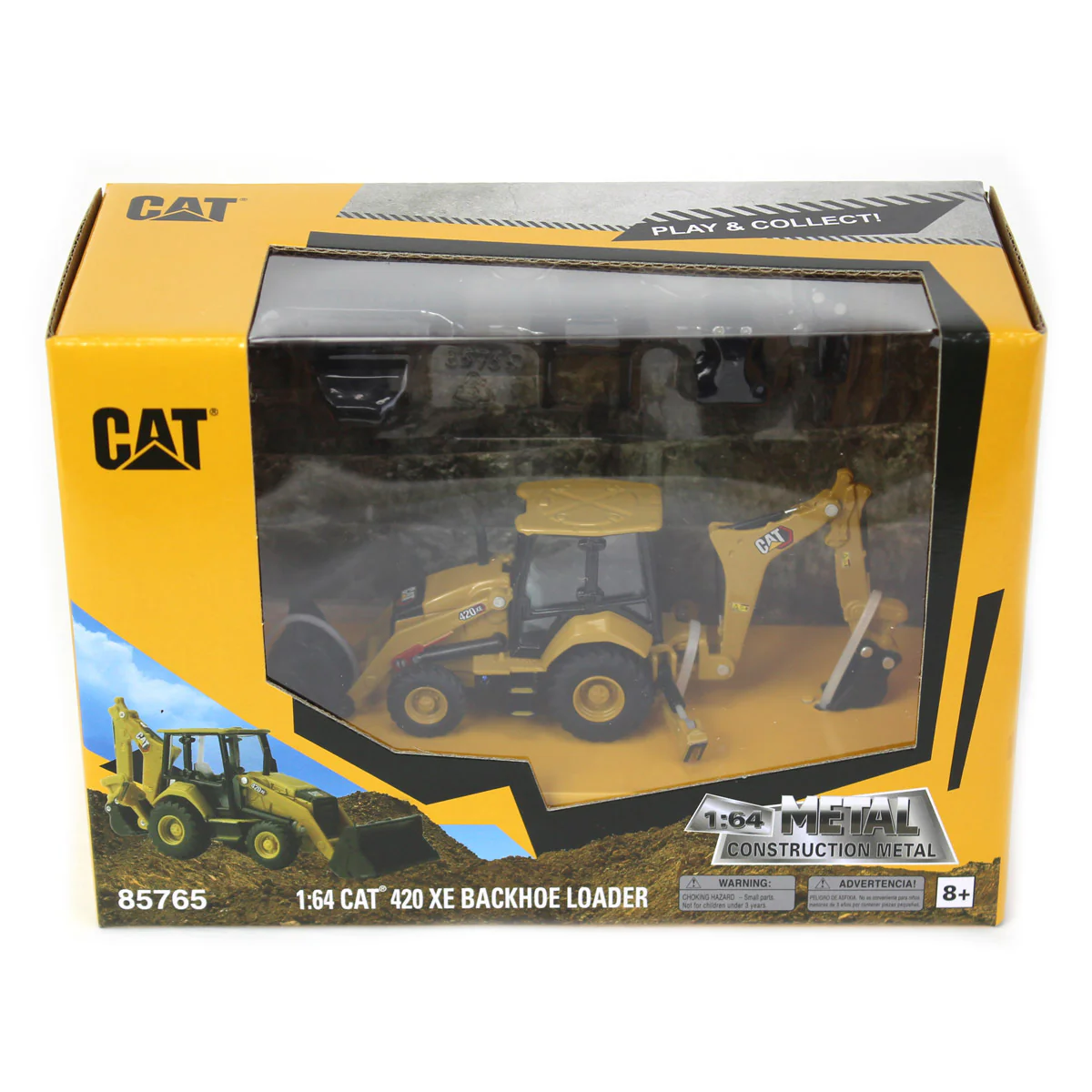 1/64 Caterpillar 420 XE Backhoe Loader with Auger, Forks, Handling Arm & Hammer by Diecast Masters - Image 10