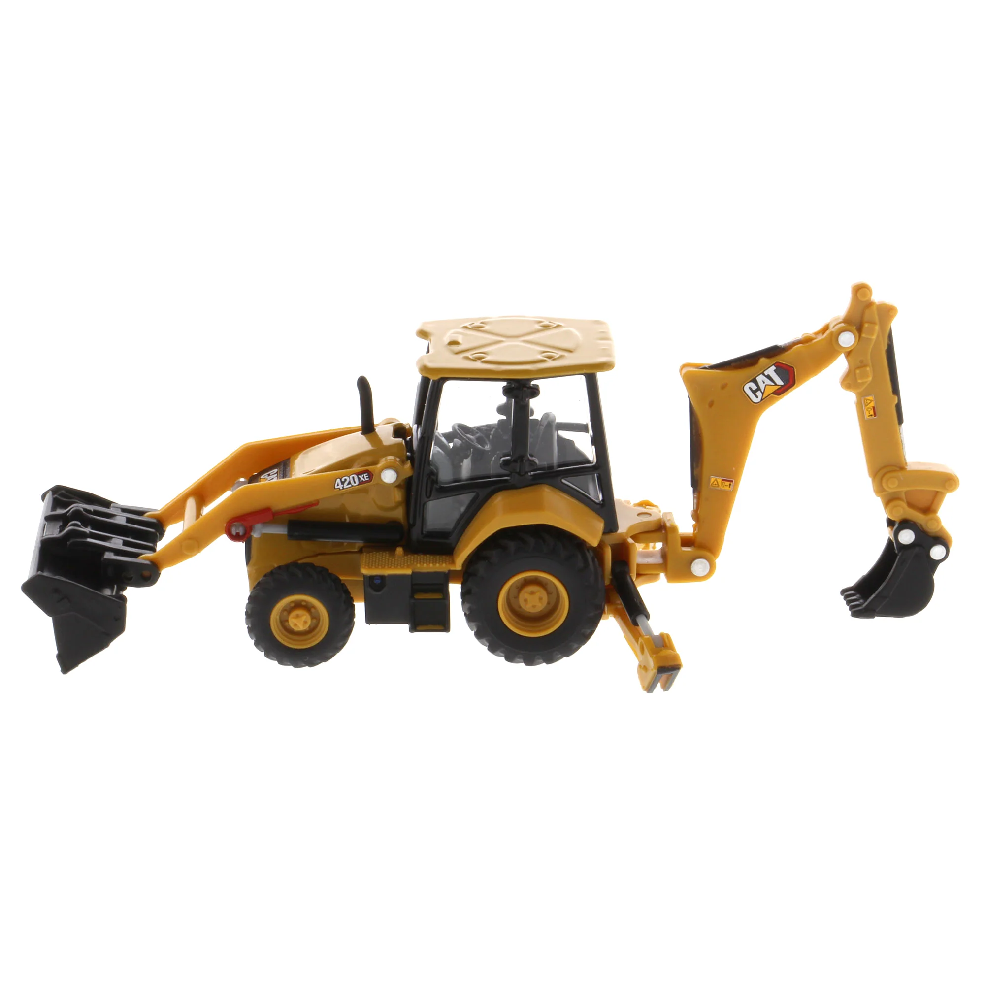 1/64 Caterpillar 420 XE Backhoe Loader with Auger, Forks, Handling Arm & Hammer by Diecast Masters - Image 4