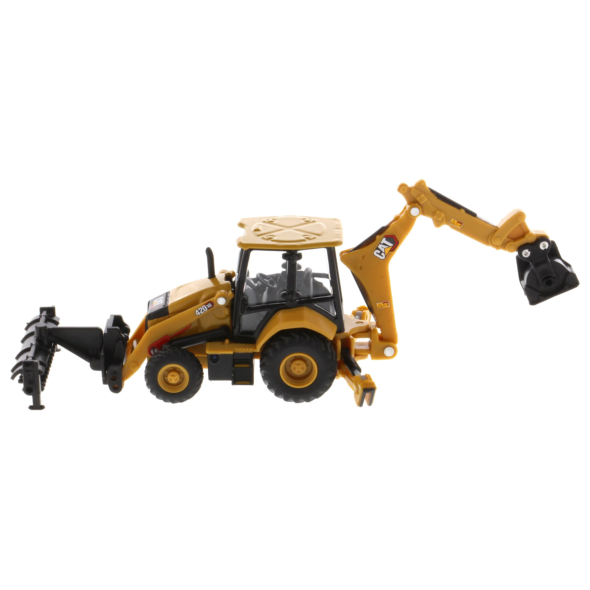 1/64 Caterpillar 420 XE Backhoe Loader with Auger, Forks, Handling Arm & Hammer by Diecast Masters - Image 5