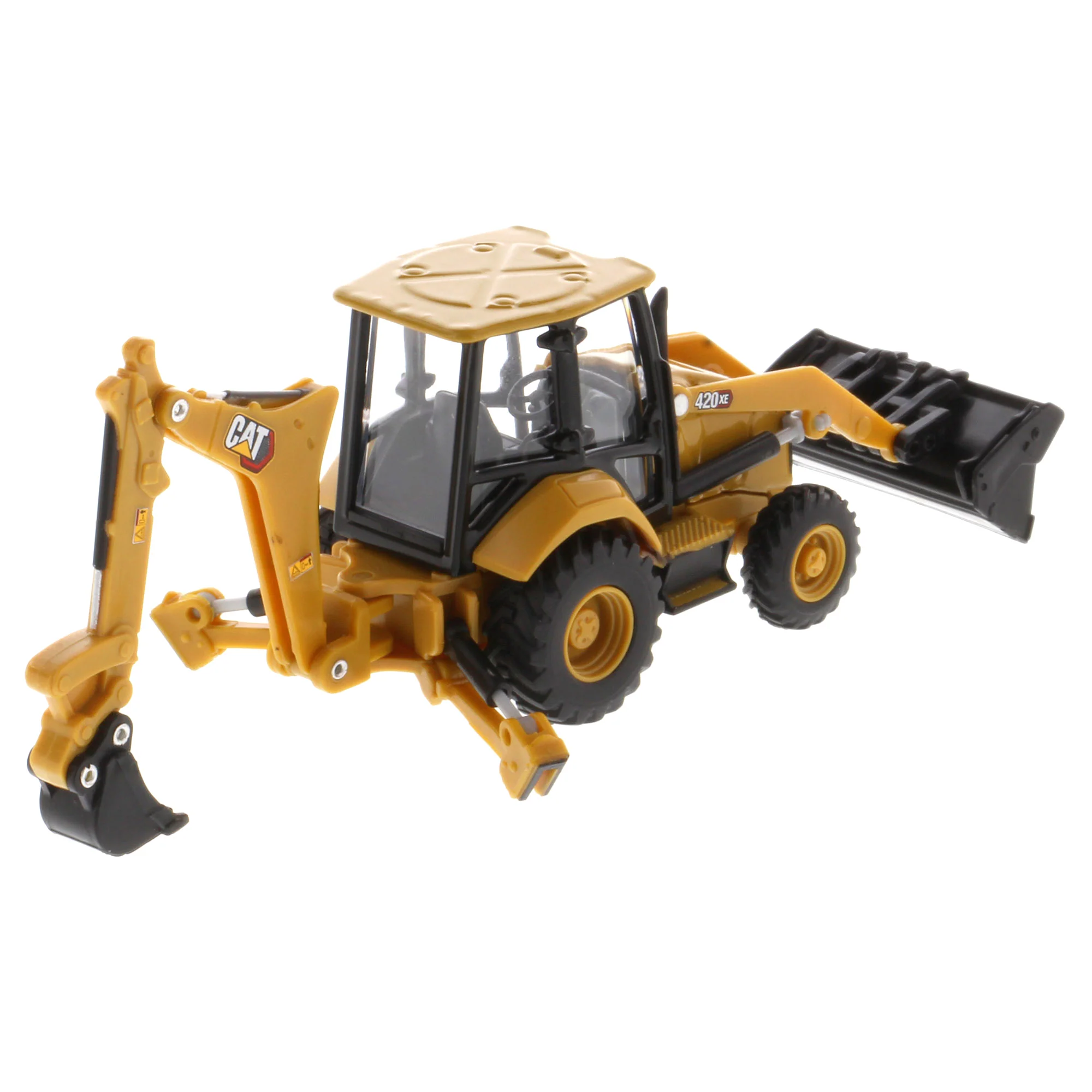 1/64 Caterpillar 420 XE Backhoe Loader with Auger, Forks, Handling Arm & Hammer by Diecast Masters - Image 7