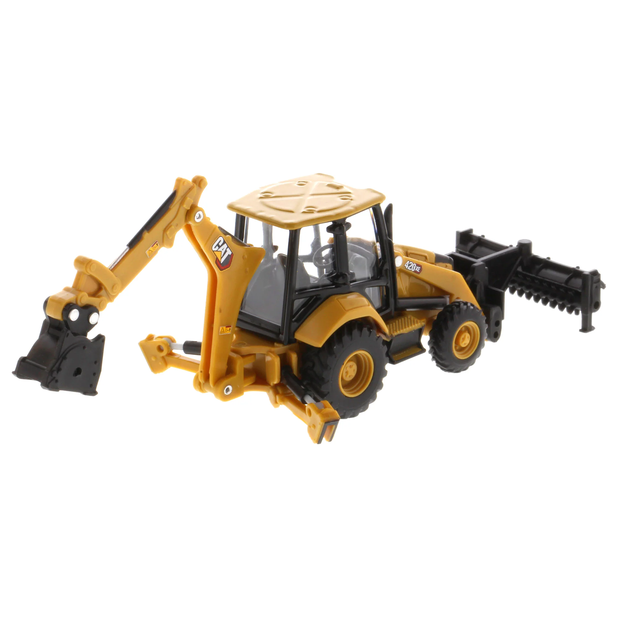 1/64 Caterpillar 420 XE Backhoe Loader with Auger, Forks, Handling Arm & Hammer by Diecast Masters - Image 8