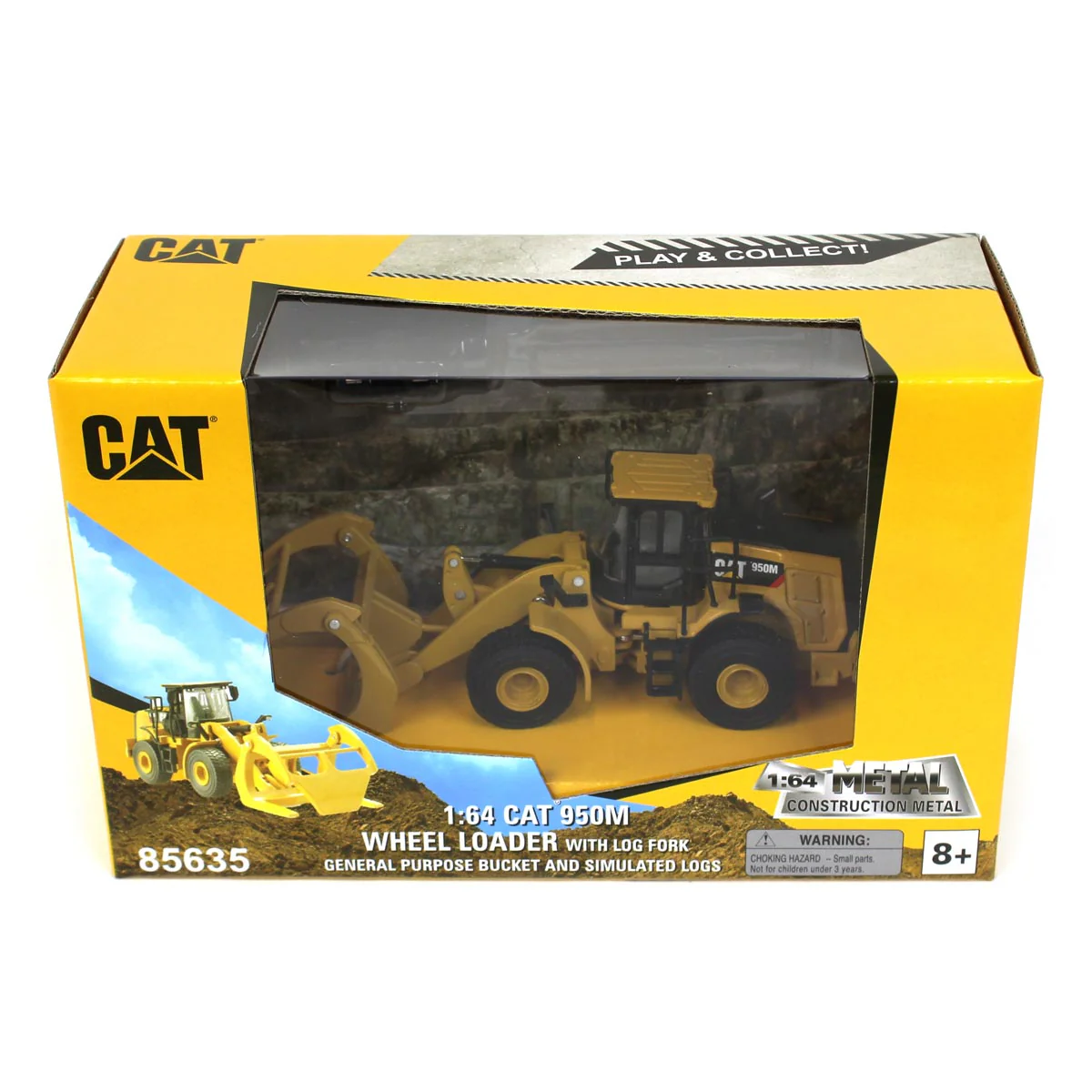1/64 Caterpillar 950M Wheel Loader with Log Fork, Bucket & 2 Log Poles, Diecast Masters Play & Collect - Image 7
