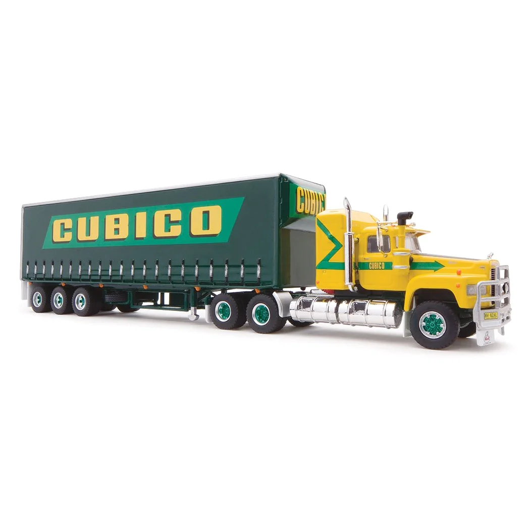 1/64 CUBICO Semi Truck with Mack Truck & Curtain-Side Freight Trailer by Highway Replicas