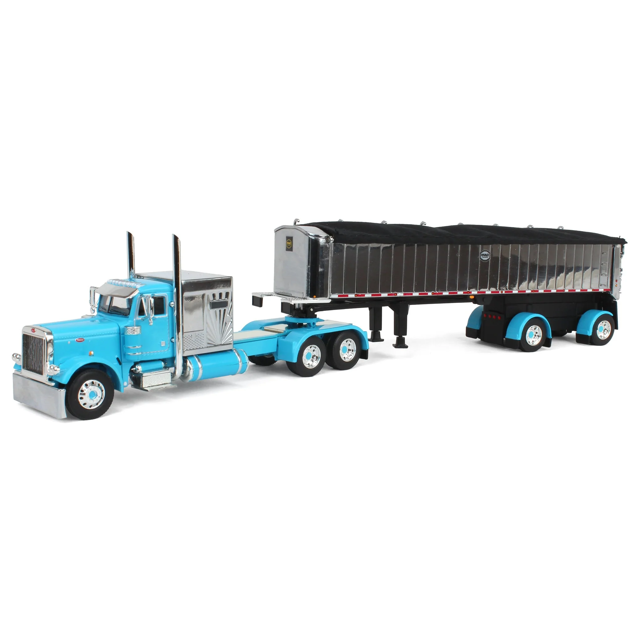1/64 Cyan Peterbilt 379 Semi Truck with 60in Vintage Sleeper & MAC Coal End Dump Trailer, DCP by First Gear
