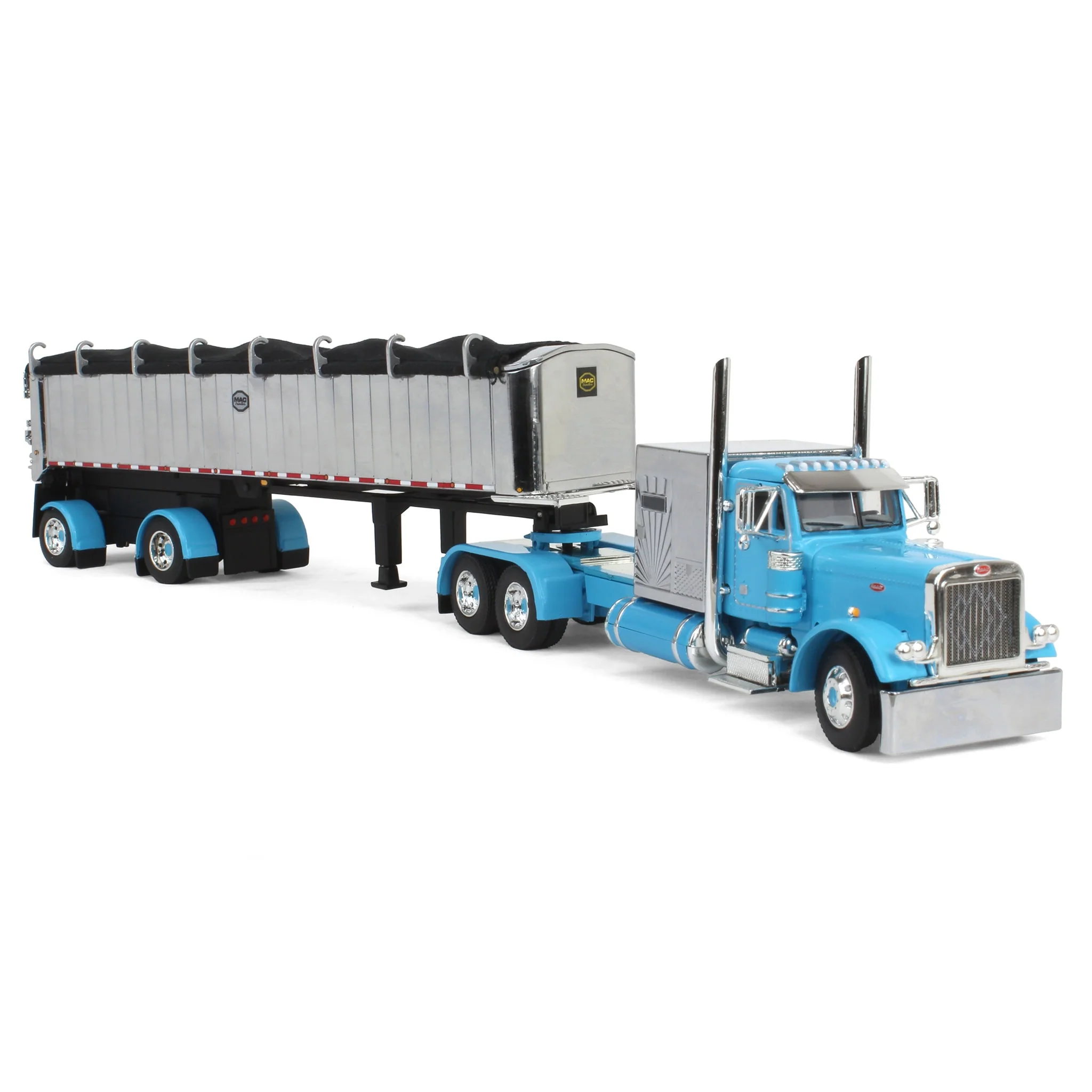 1/64 Cyan Peterbilt 379 Semi Truck with 60in Vintage Sleeper & MAC Coal End Dump Trailer, DCP by First Gear - Image 2