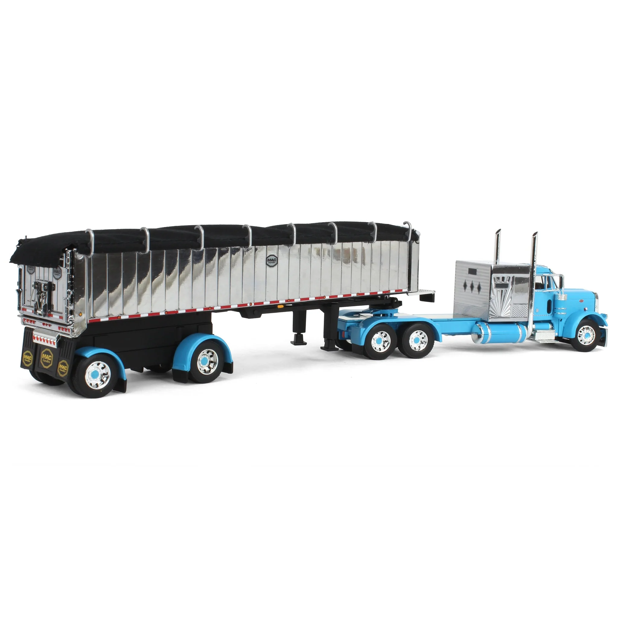 1/64 Cyan Peterbilt 379 Semi Truck with 60in Vintage Sleeper & MAC Coal End Dump Trailer, DCP by First Gear - Image 3