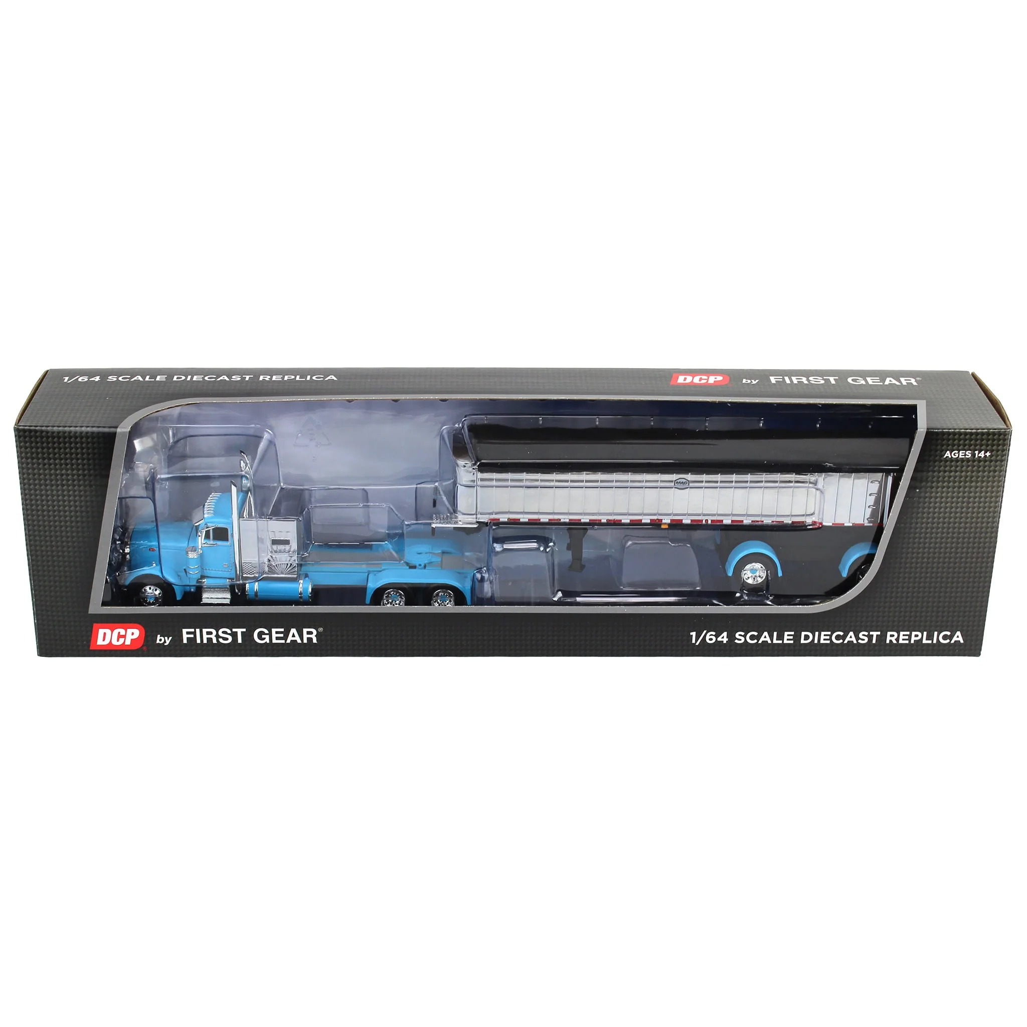 1/64 Cyan Peterbilt 379 Semi Truck with 60in Vintage Sleeper & MAC Coal End Dump Trailer, DCP by First Gear - Image 5