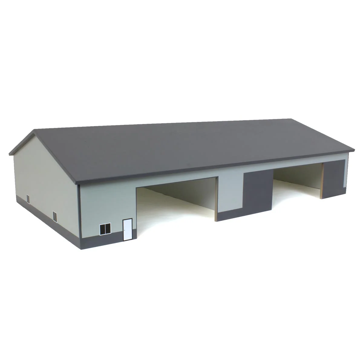 1/64 Dark & Light Gray 2 Door 70ft x 130ft Wooden Implement Pole Building with Divided Shop Area