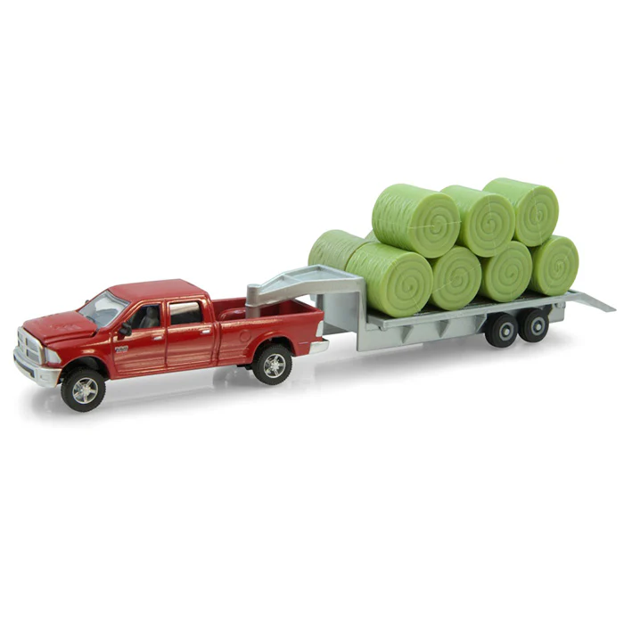 1/64 Dodge RAM Pickup Truck with Gooseneck Trailer & Bales by ERTL