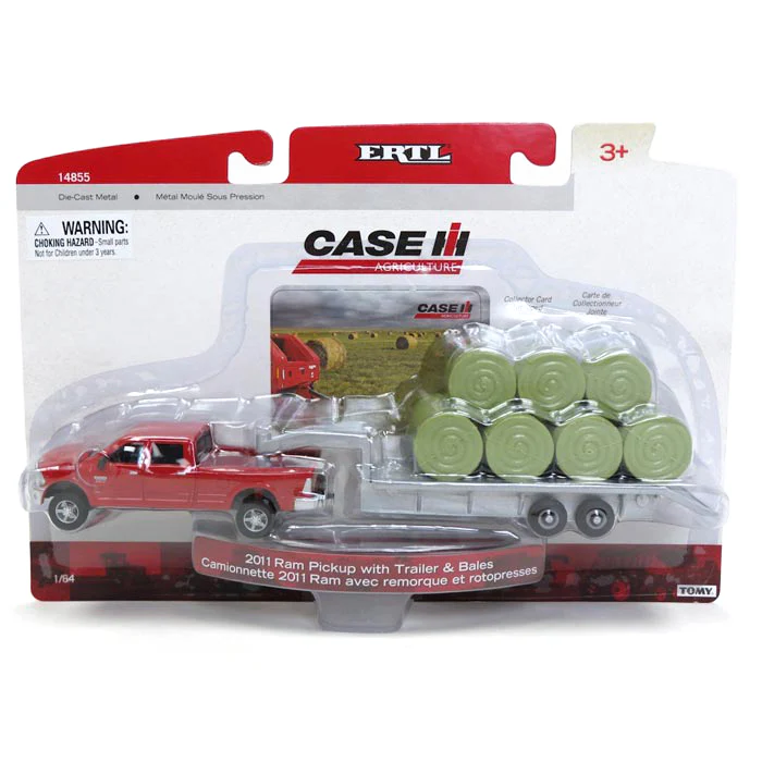 1/64 Dodge RAM Pickup Truck with Gooseneck Trailer & Bales by ERTL - Image 4