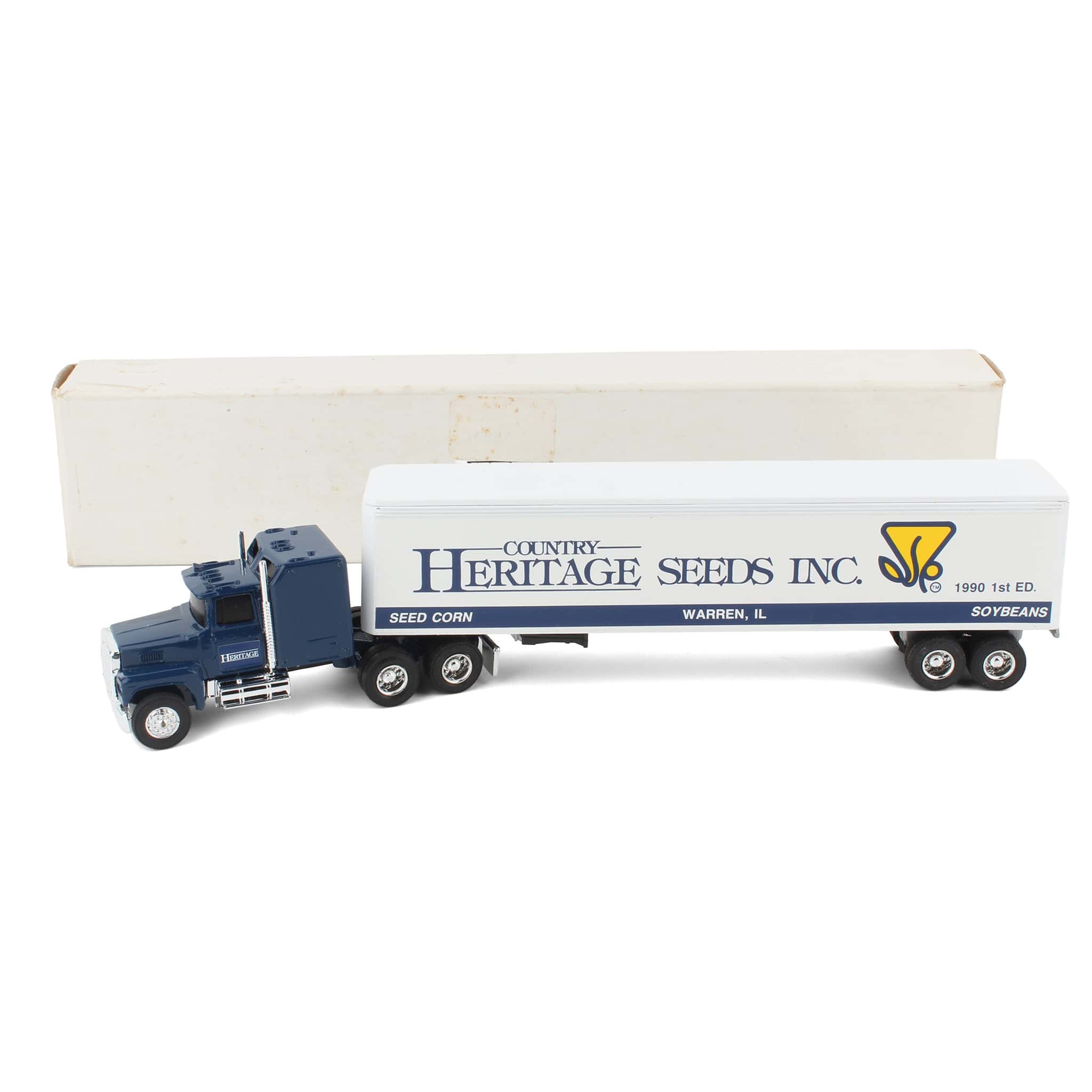 1/64 Ford LTL-9000 Semi Truck and Box Trailer by ERTL, Heritage Seeds Inc. 1990 1st Edition