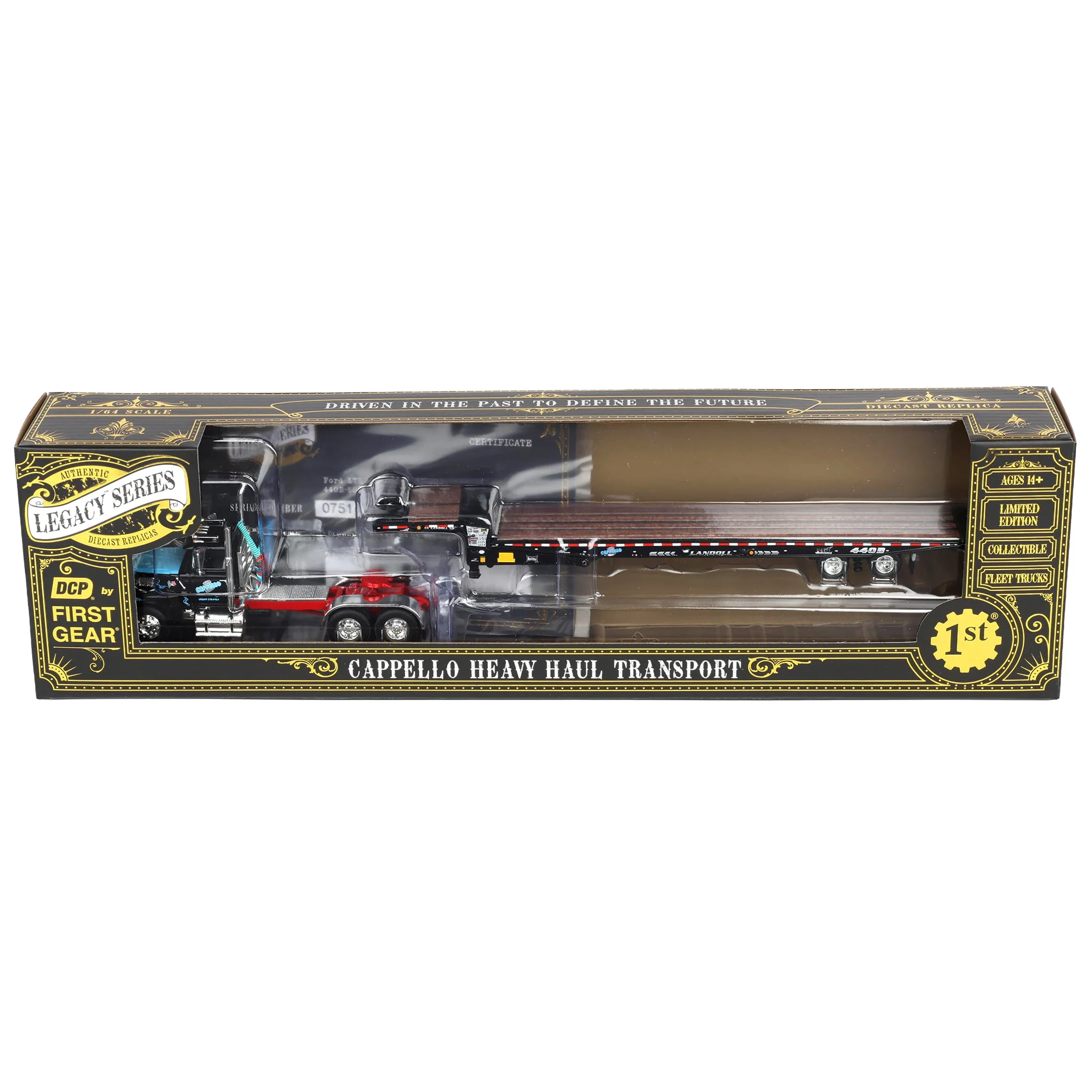 1/64 Ford LTL 9000 Semi Truck with Landoll Traveling Axle Trailer, DCP by First Gear Legacy Series #3: Cappello Heavy Transport - Image 7