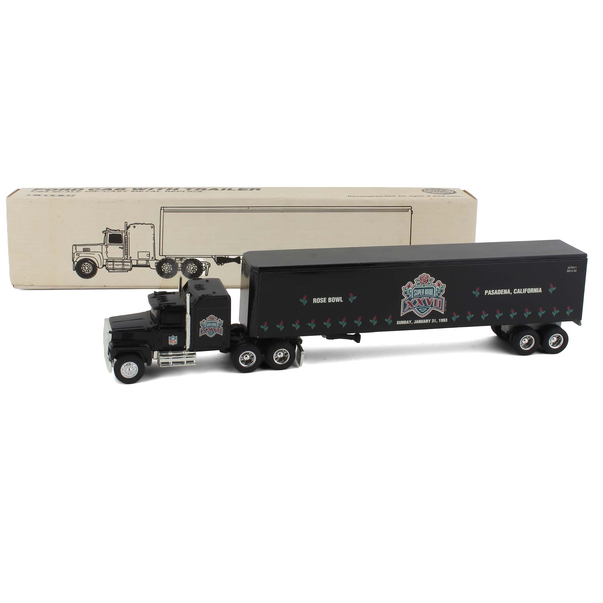 1/64 Ford LTL-9000 with Sleeper Semi Truck & 1992 Dallas Cowboys Super Bowl Box Trailer