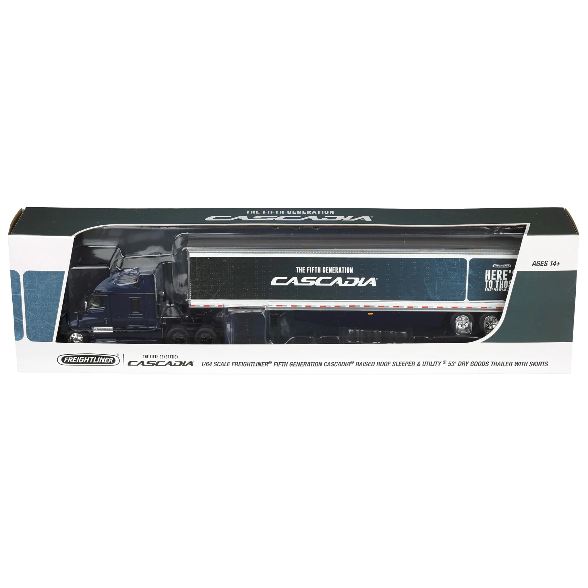 1/64 Freightliner Cascadia Fifth Generation Semi Truck with Raised Roof Sleeper, Freightliner Midnight, DCP by First Gear - Image 6
