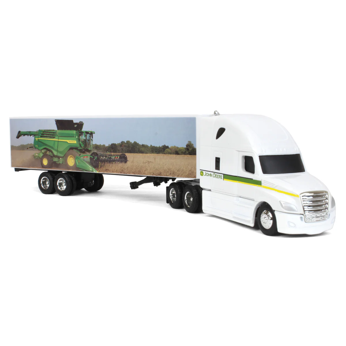 1/64 Freightliner Semi Truck with John Deere X9 Combine Graphics on Trailer by ERTL - Image 2