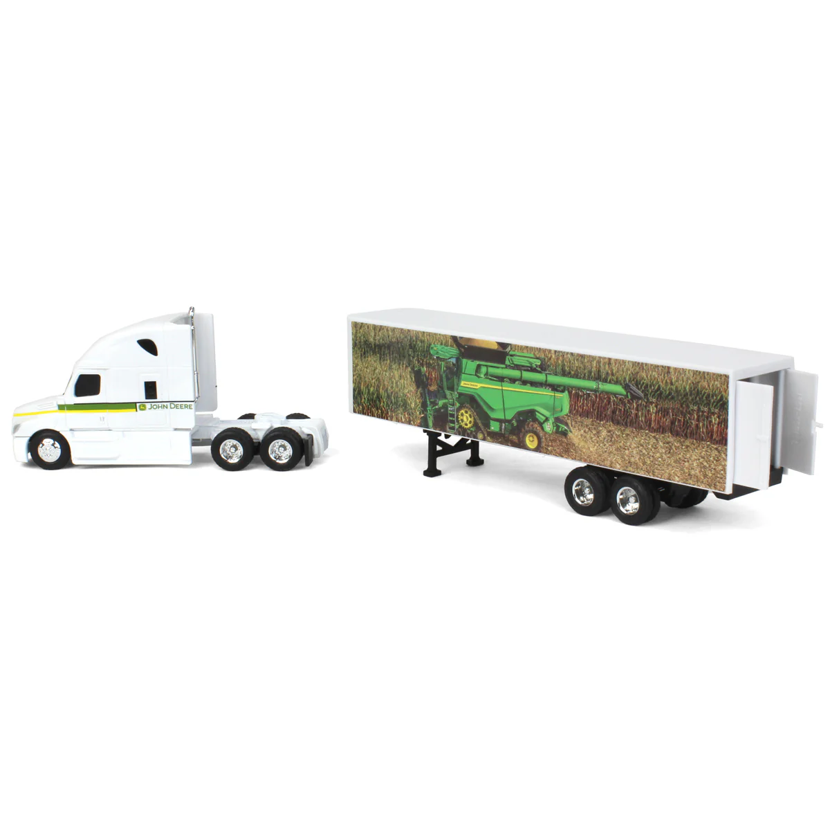 1/64 Freightliner Semi Truck with John Deere X9 Combine Graphics on Trailer by ERTL - Image 4