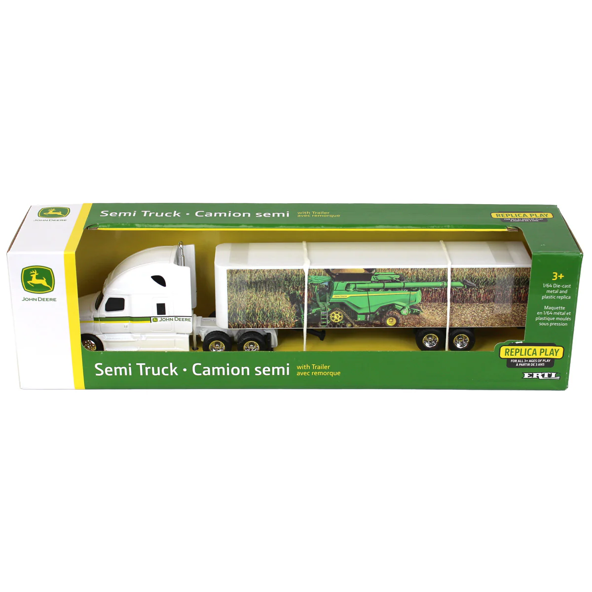 1/64 Freightliner Semi Truck with John Deere X9 Combine Graphics on Trailer by ERTL - Image 5