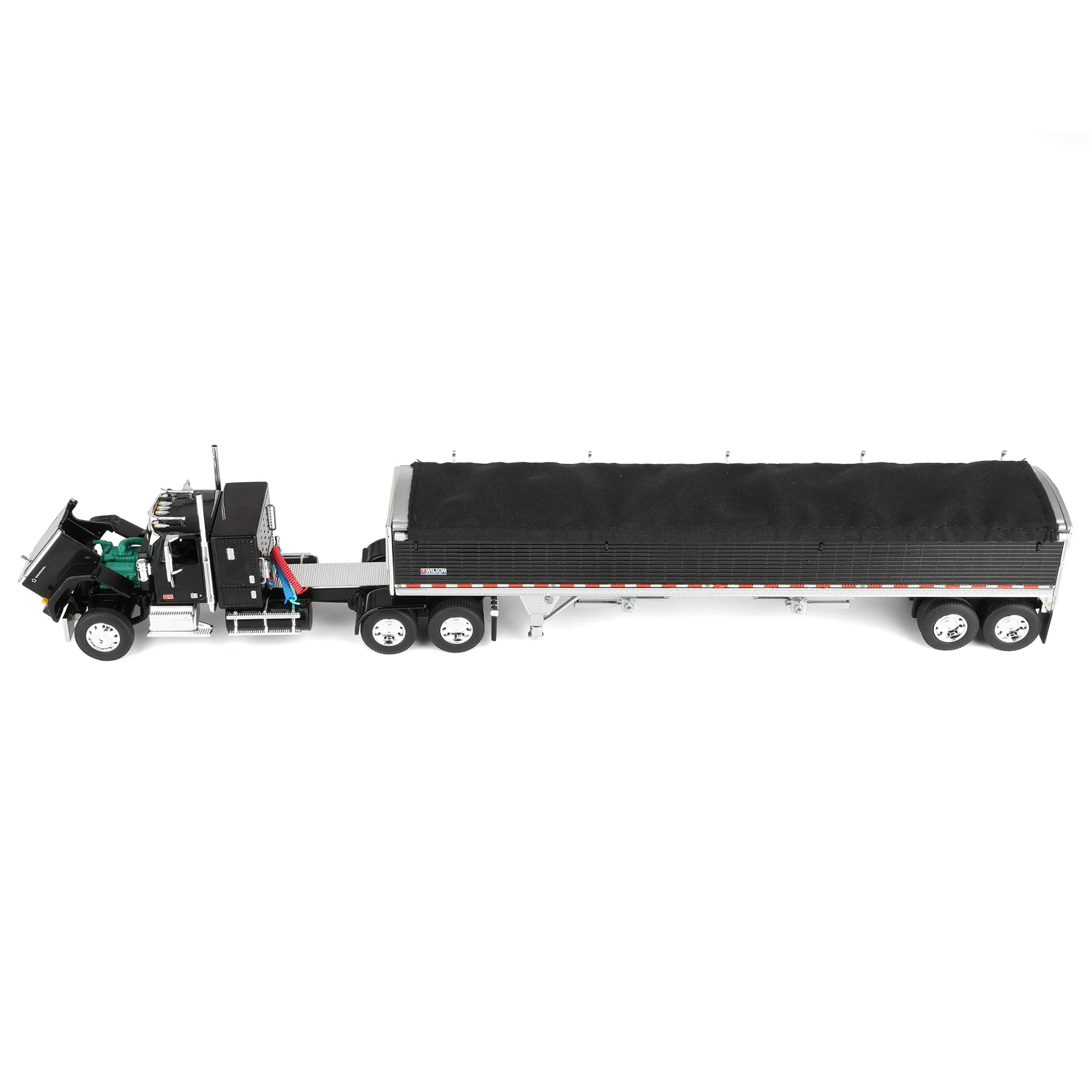1/64 GMC General Semi Truck with Tandem Axle Wilson Pacesetter Grain Trailer, Black/White, DCP by First Gear - Image 5