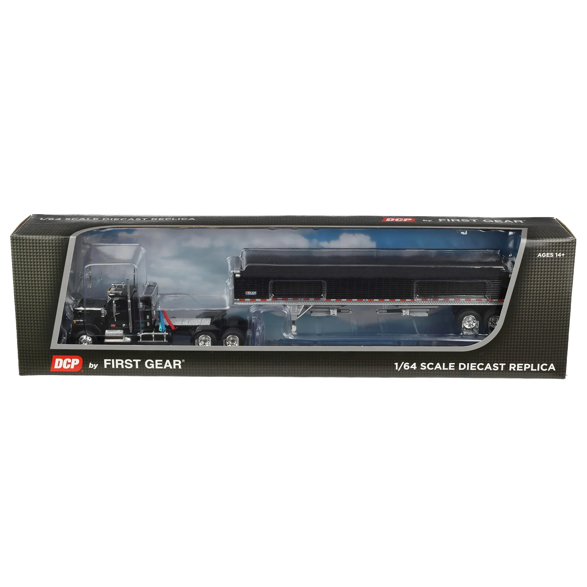 1/64 GMC General Semi Truck with Tandem Axle Wilson Pacesetter Grain Trailer, Black/White, DCP by First Gear - Image 6