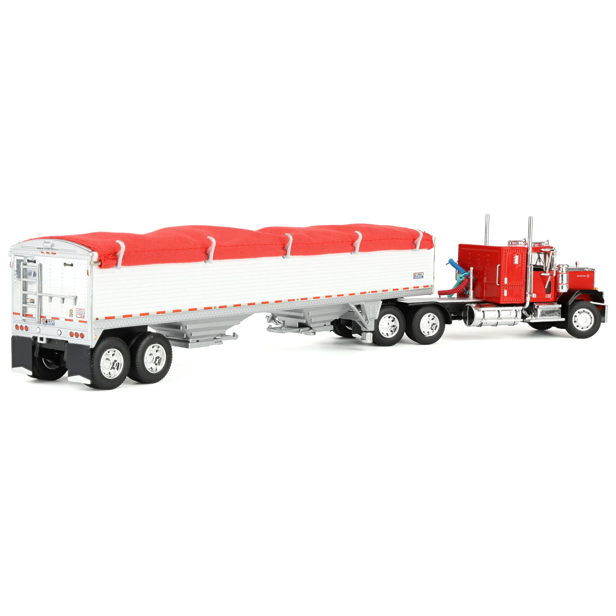 1/64 GMC General Semi Truck with Tandem Axle Wilson Pacesetter Grain Trailer, Red/White, DCP by First Gear - Image 3