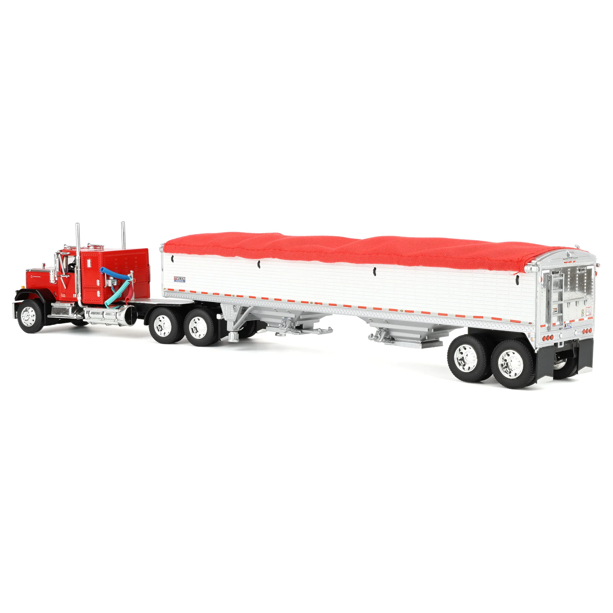 1/64 GMC General Semi Truck with Tandem Axle Wilson Pacesetter Grain Trailer, Red/White, DCP by First Gear - Image 4