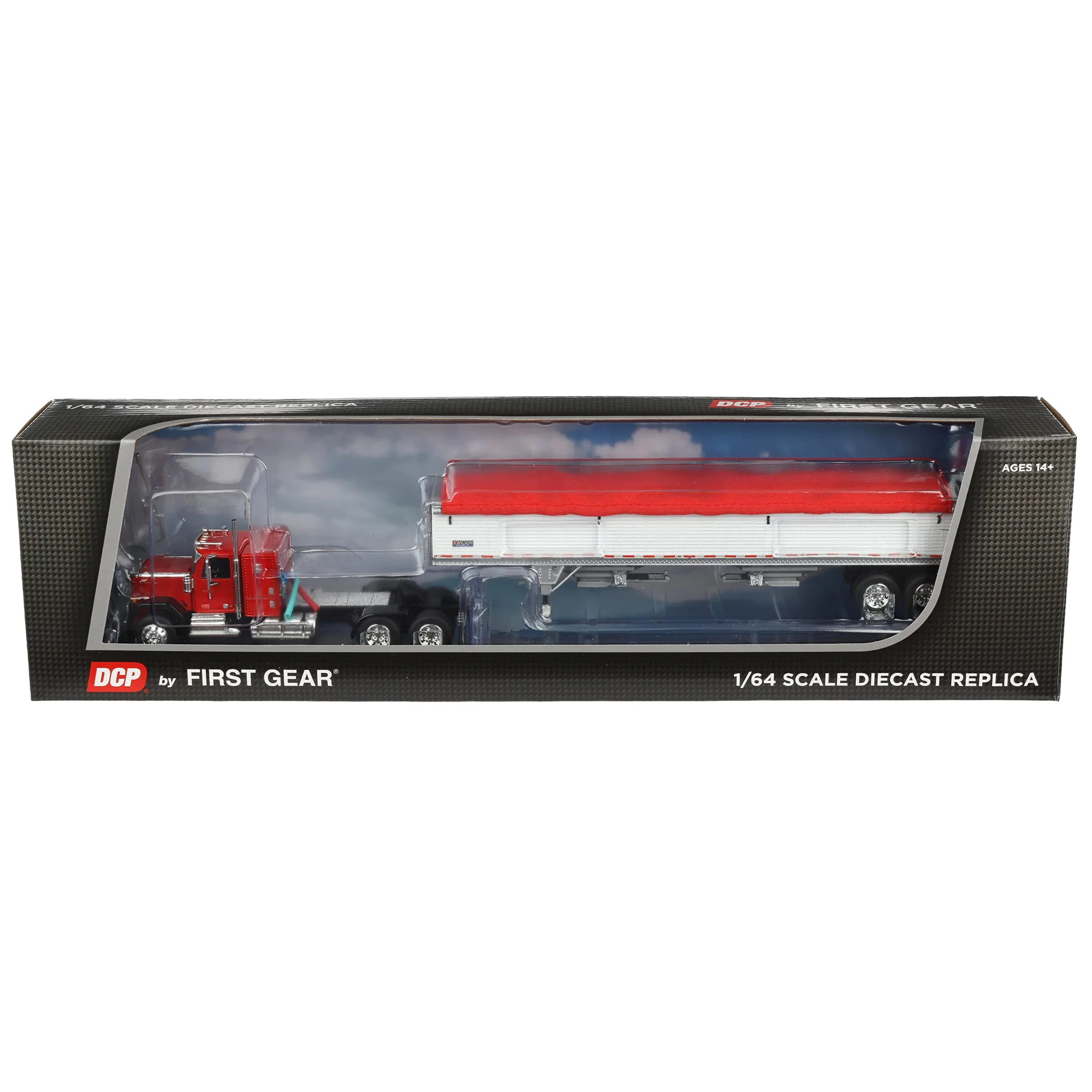 1/64 GMC General Semi Truck with Tandem Axle Wilson Pacesetter Grain Trailer, Red/White, DCP by First Gear - Image 6