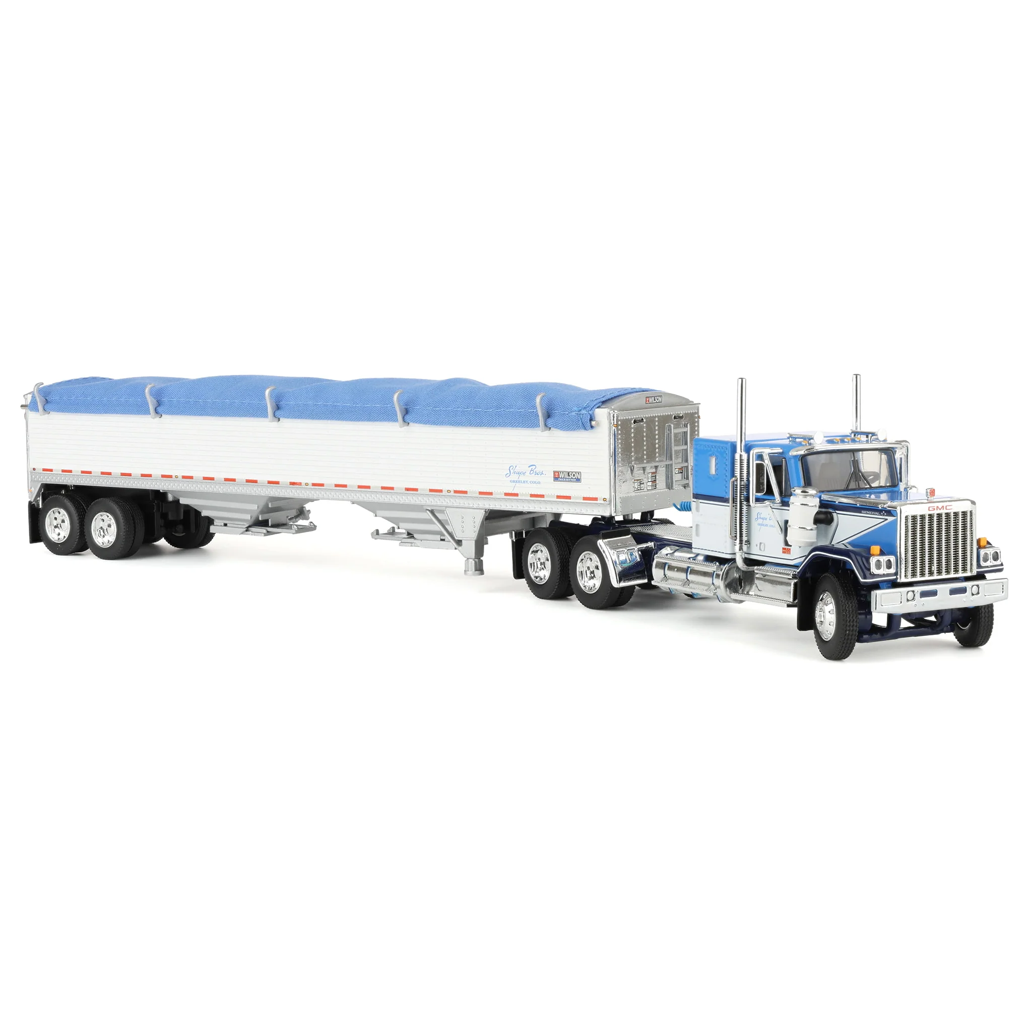 1/64 GMC General Semi Truck with Tandem Axle Wilson Pacesetter Grain Trailer, Shupe Bros Trucking, DCP by First Gear - Image 2