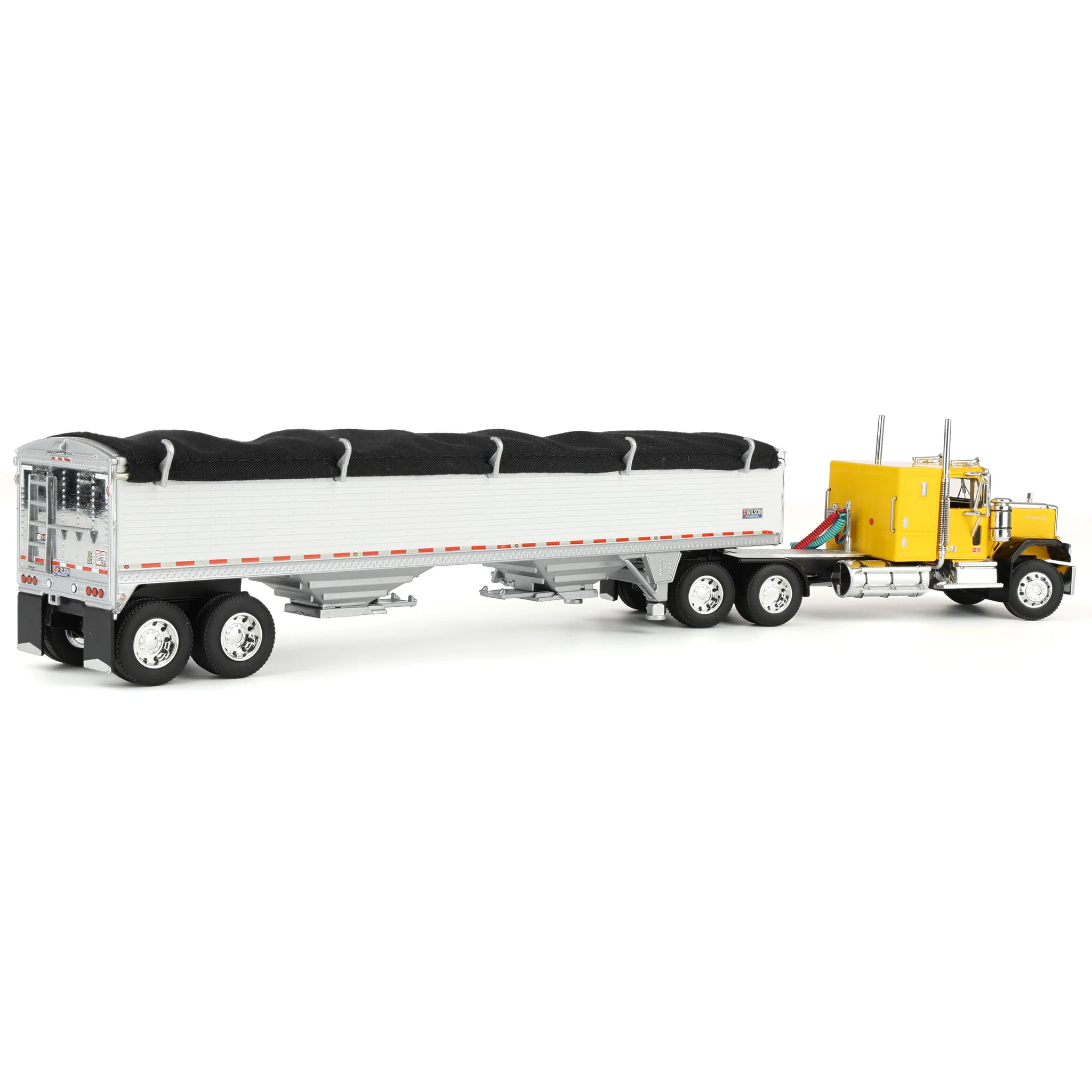 1/64 GMC General Semi Truck with Tandem Axle Wilson Pacesetter Grain Trailer, Yellow/White, DCP by First Gear - Image 3