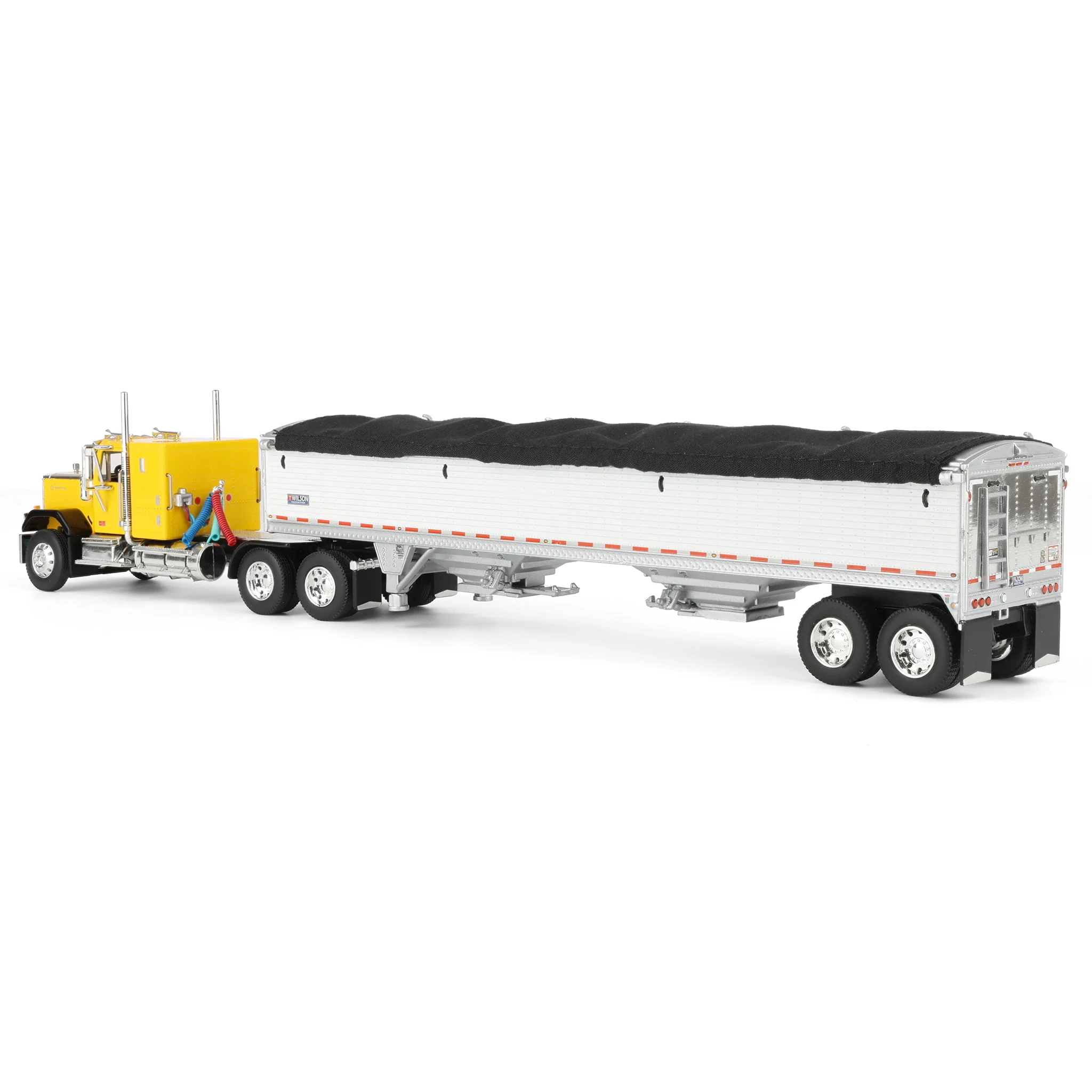 1/64 GMC General Semi Truck with Tandem Axle Wilson Pacesetter Grain Trailer, Yellow/White, DCP by First Gear - Image 4