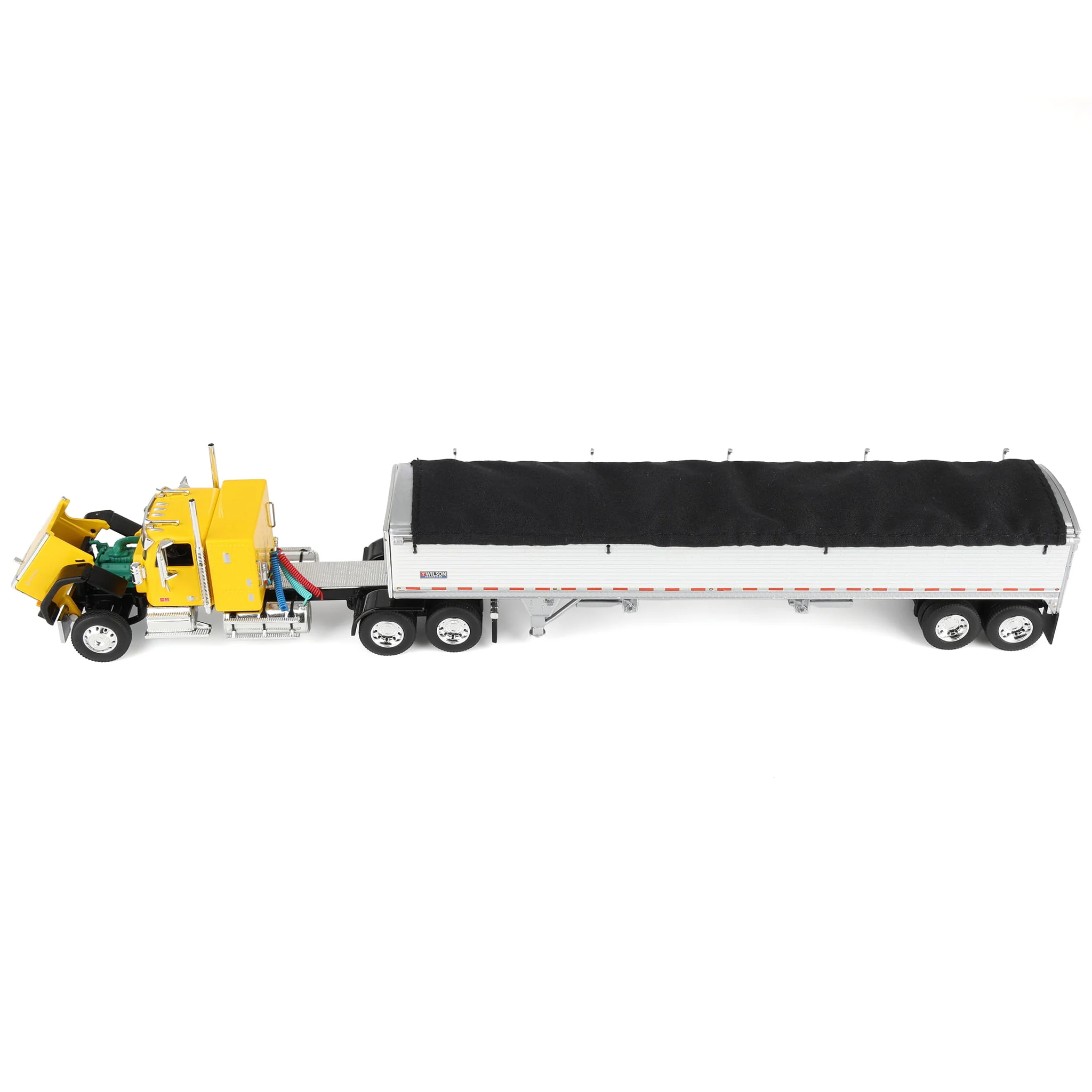 1/64 GMC General Semi Truck with Tandem Axle Wilson Pacesetter Grain Trailer, Yellow/White, DCP by First Gear - Image 5