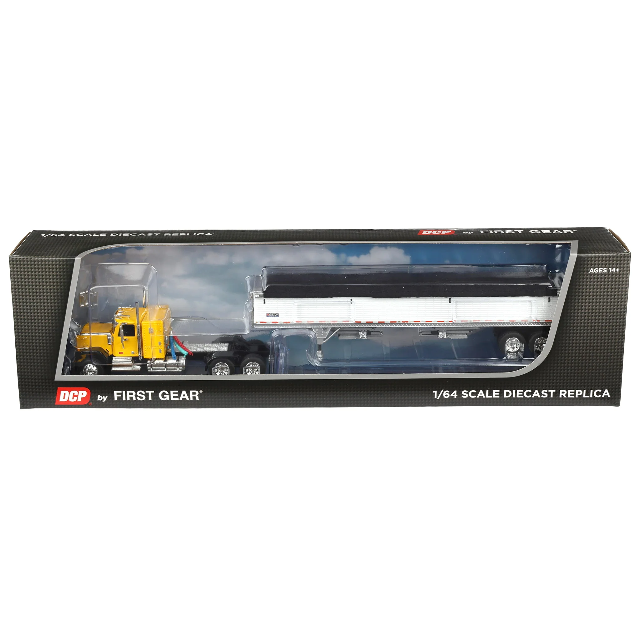 1/64 GMC General Semi Truck with Tandem Axle Wilson Pacesetter Grain Trailer, Yellow/White, DCP by First Gear - Image 6