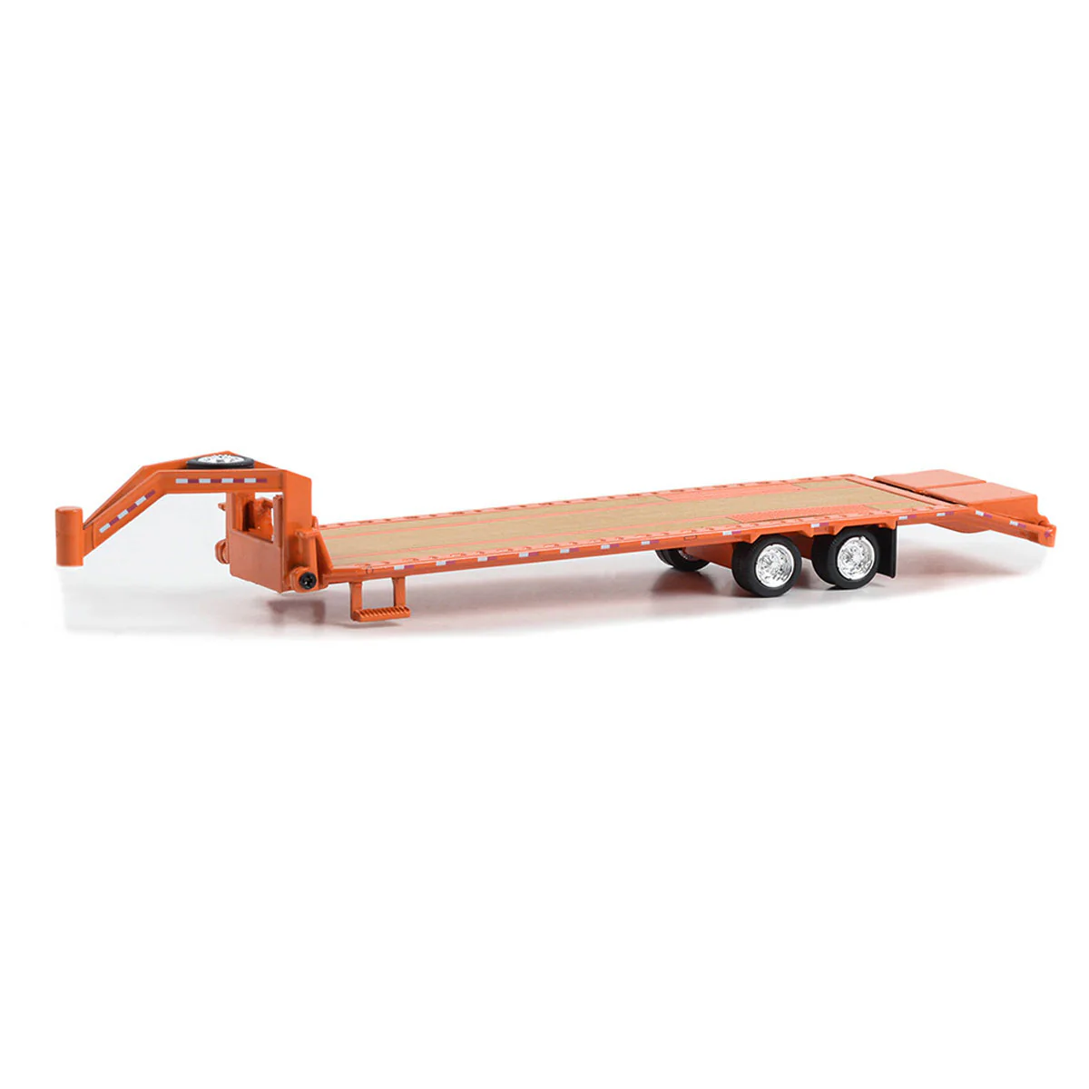 1/64 Gooseneck Trailer by GreenLight Collectibles, Orange with Red & White Conspicuity Stripes, Hobby Exclusive