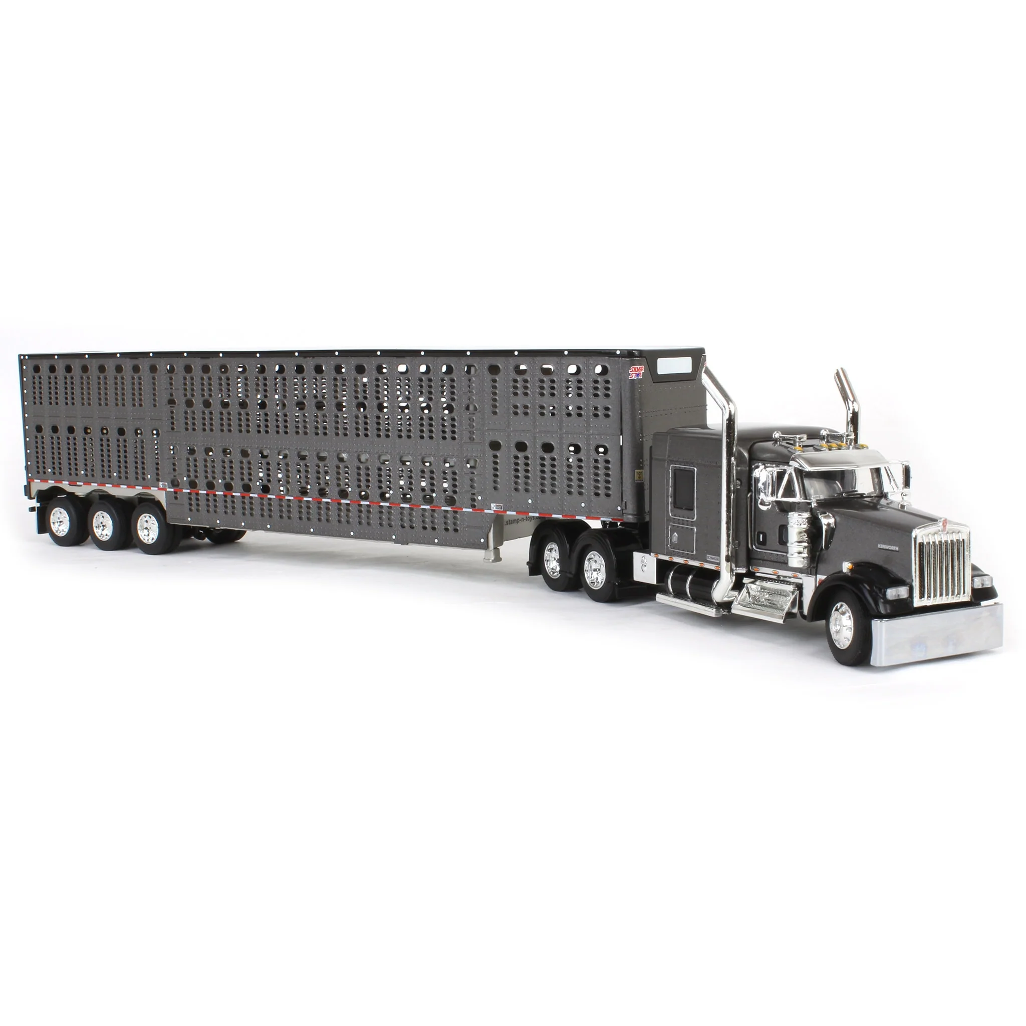 1/64 Gray & Black Kenworth Truck with Wilson Livestock Trailer, DCP by First Gear - Image 2