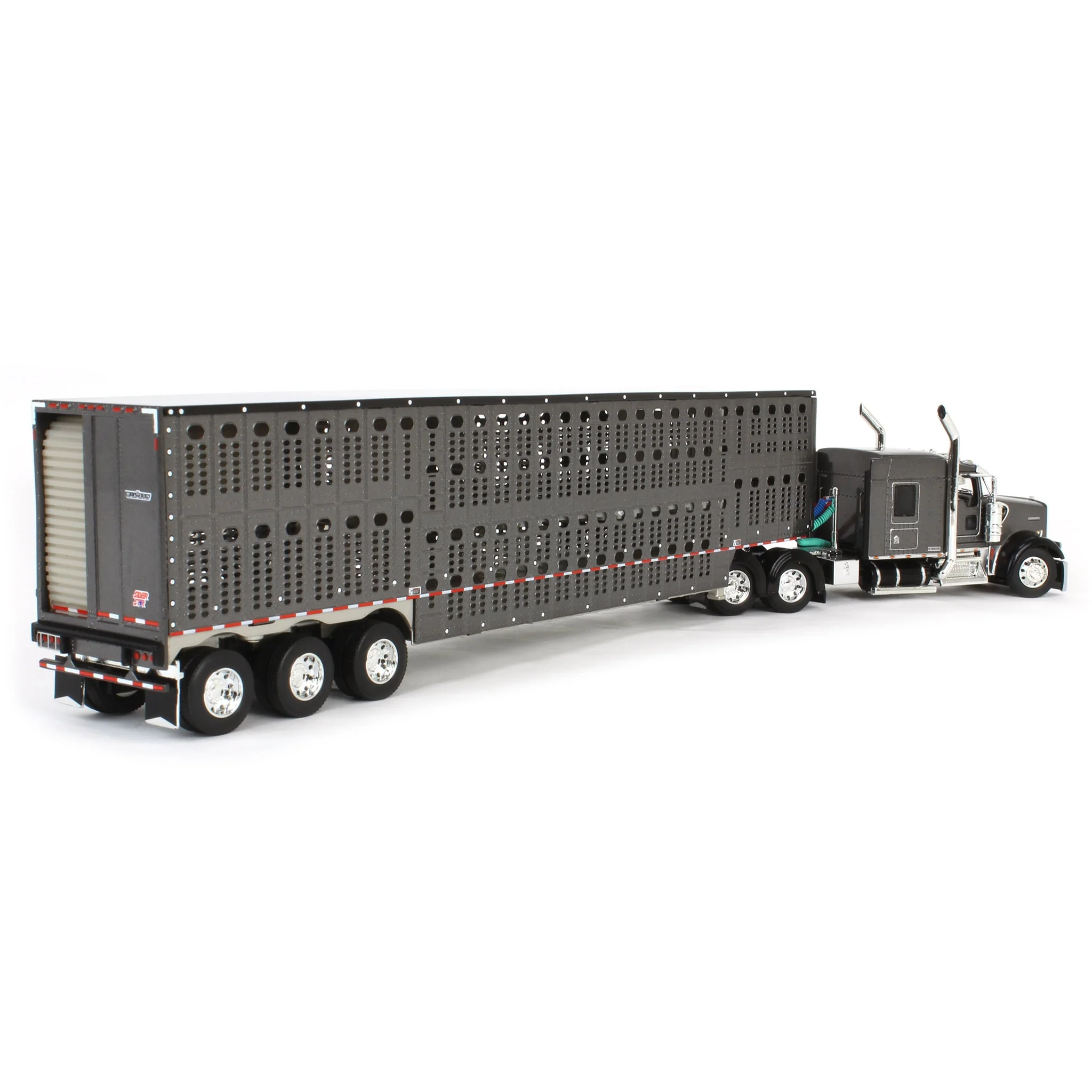 1/64 Gray & Black Kenworth Truck with Wilson Livestock Trailer, DCP by First Gear - Image 3