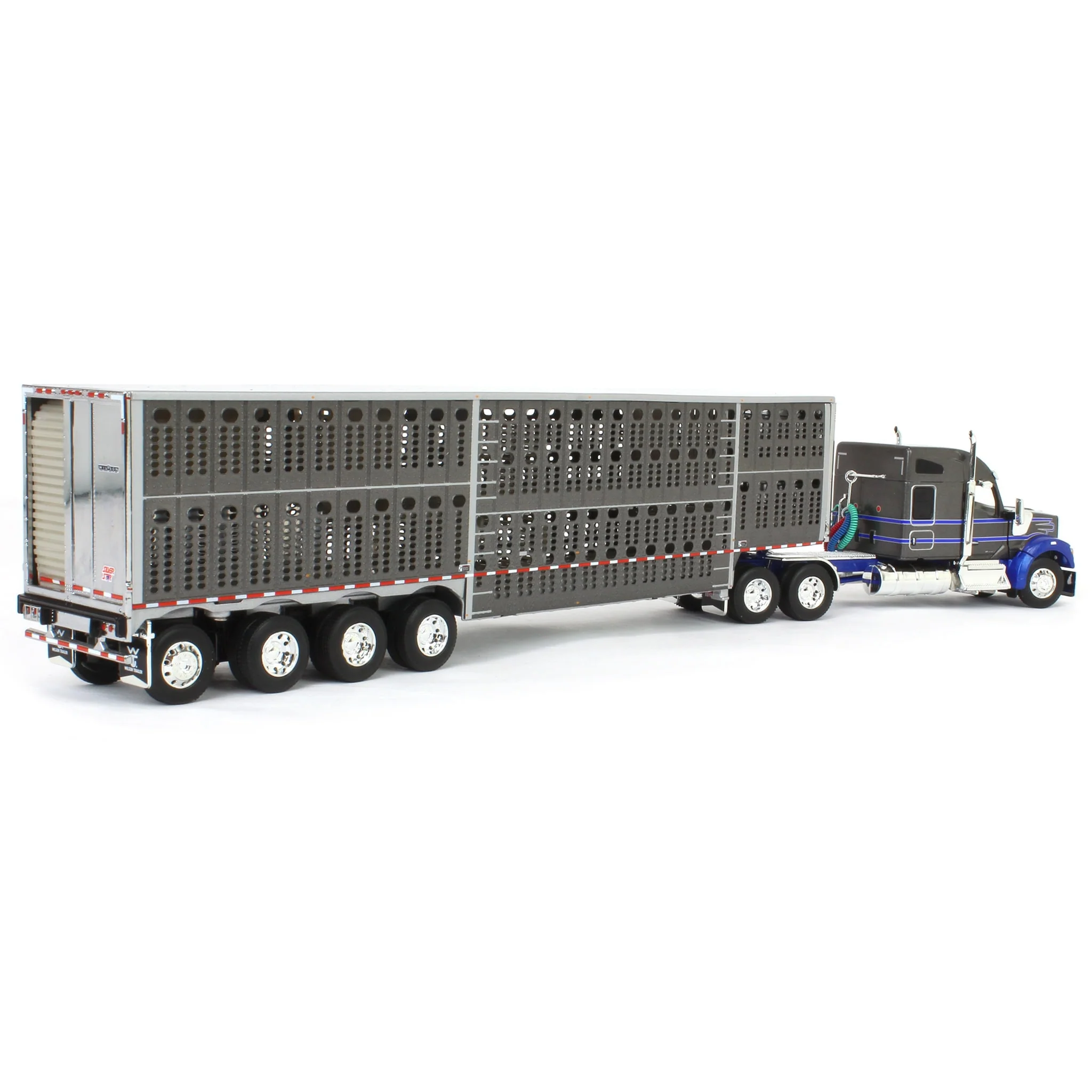 1/64 Gray & Blue Kenworth W990 with Wilson Silverstar Livestock Trailer, DCP by First Gear - Image 3