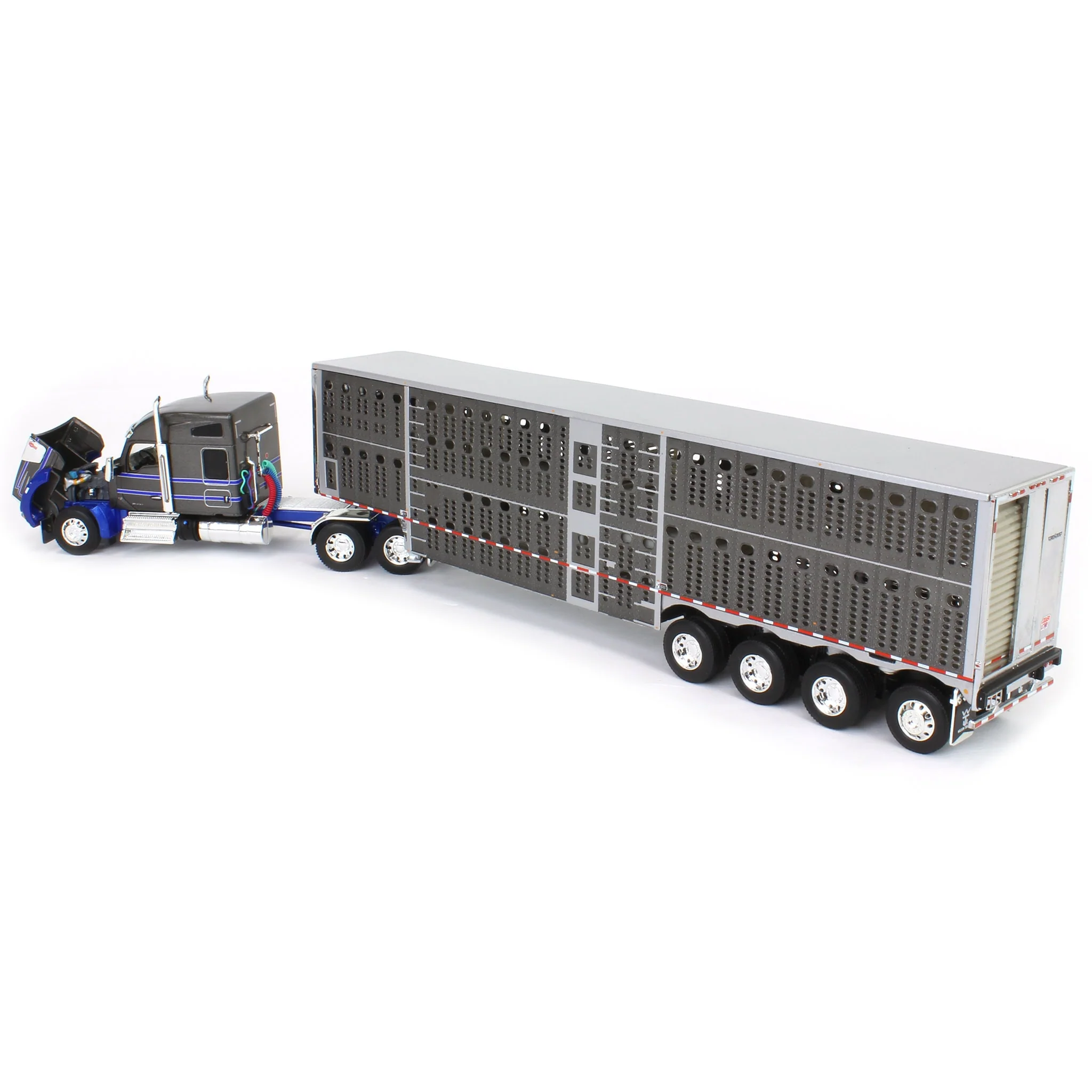 1/64 Gray & Blue Kenworth W990 with Wilson Silverstar Livestock Trailer, DCP by First Gear - Image 4
