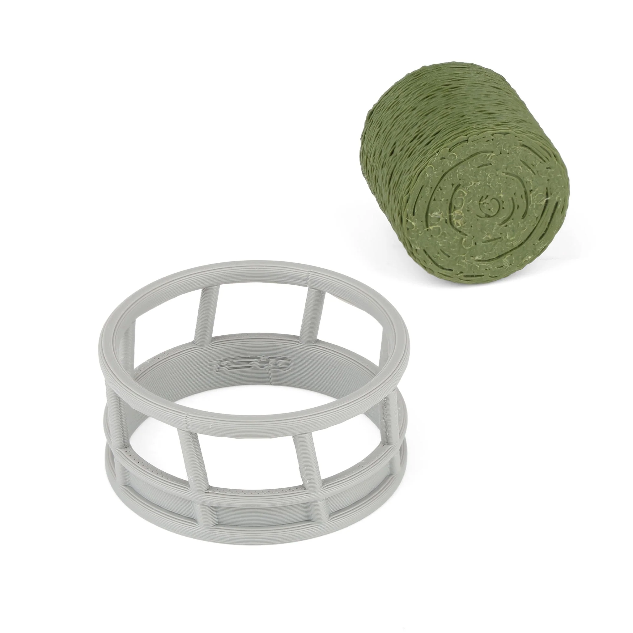 1/64 Gray Round Bale Hay Feeder with Hay Bale by REVD Toys, 3D Printed - Image 3