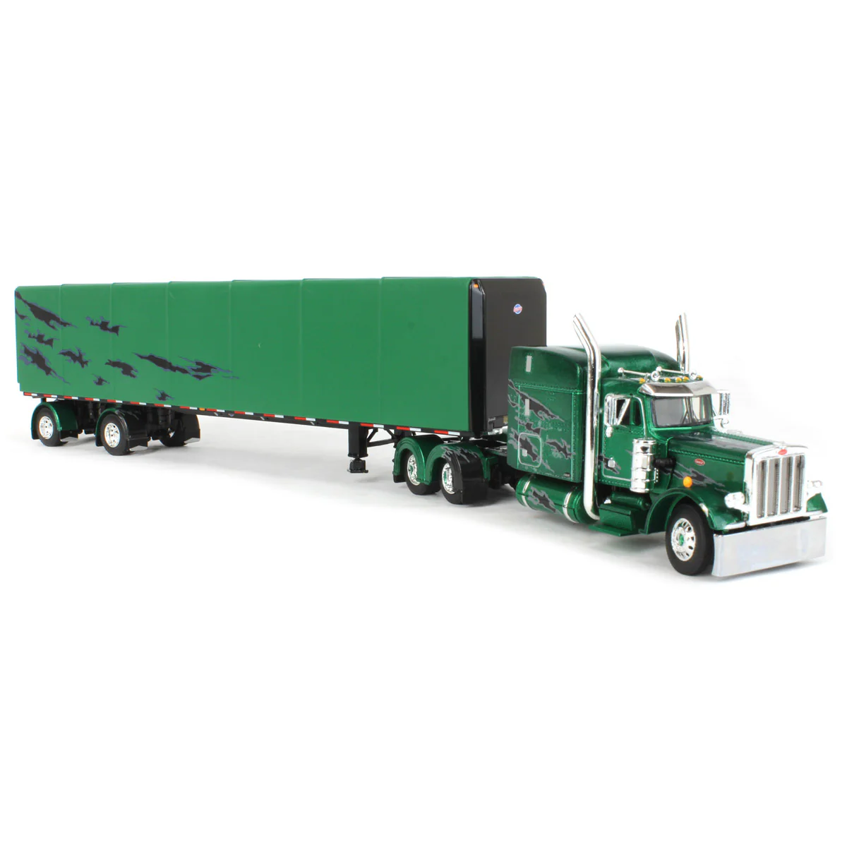 1/64 Green & Black Peterbilt 389 Semi Truck with 63in Mid-Roof Sleeper & 53ft Utility Roll Tarp Trailer, DCP by First Gear - Image 2