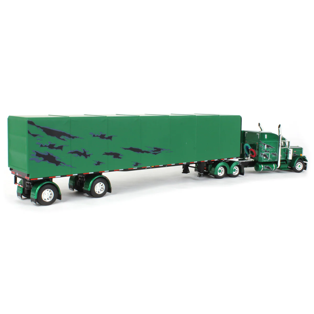 1/64 Green & Black Peterbilt 389 Semi Truck with 63in Mid-Roof Sleeper & 53ft Utility Roll Tarp Trailer, DCP by First Gear - Image 3