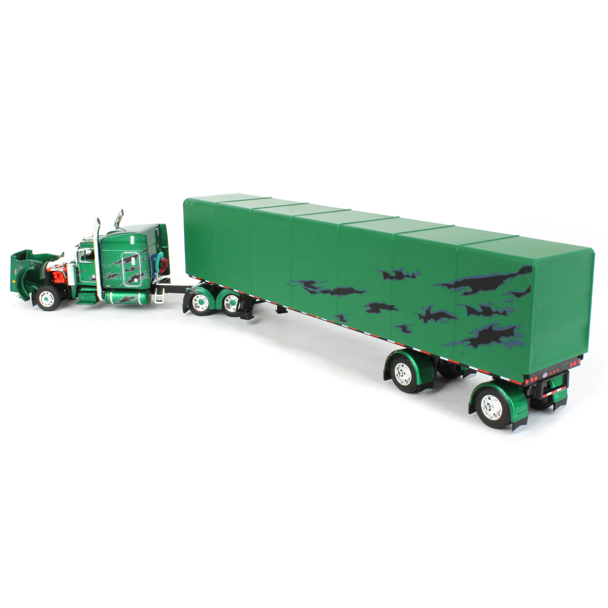 1/64 Green & Black Peterbilt 389 Semi Truck with 63in Mid-Roof Sleeper & 53ft Utility Roll Tarp Trailer, DCP by First Gear - Image 4