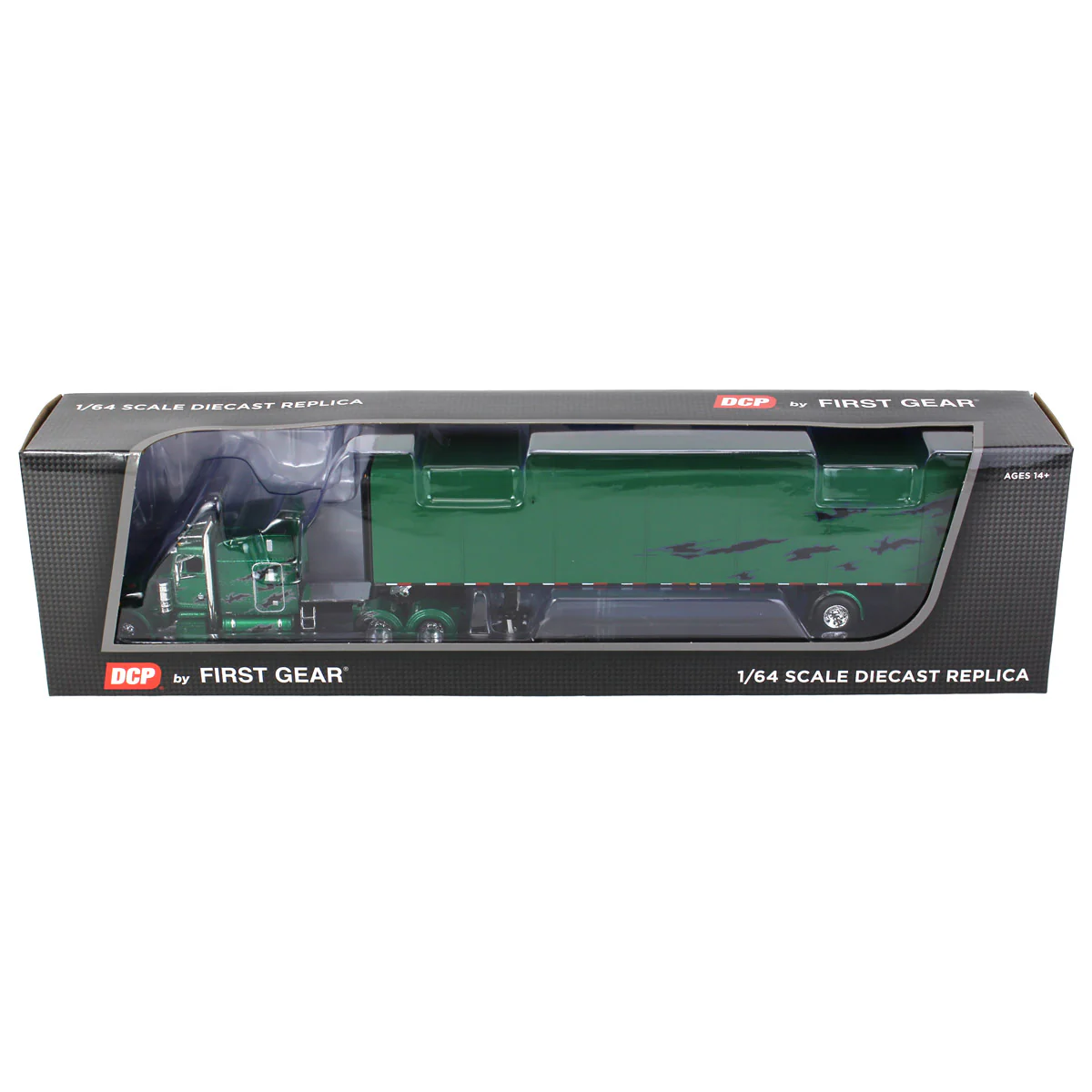 1/64 Green & Black Peterbilt 389 Semi Truck with 63in Mid-Roof Sleeper & 53ft Utility Roll Tarp Trailer, DCP by First Gear - Image 5