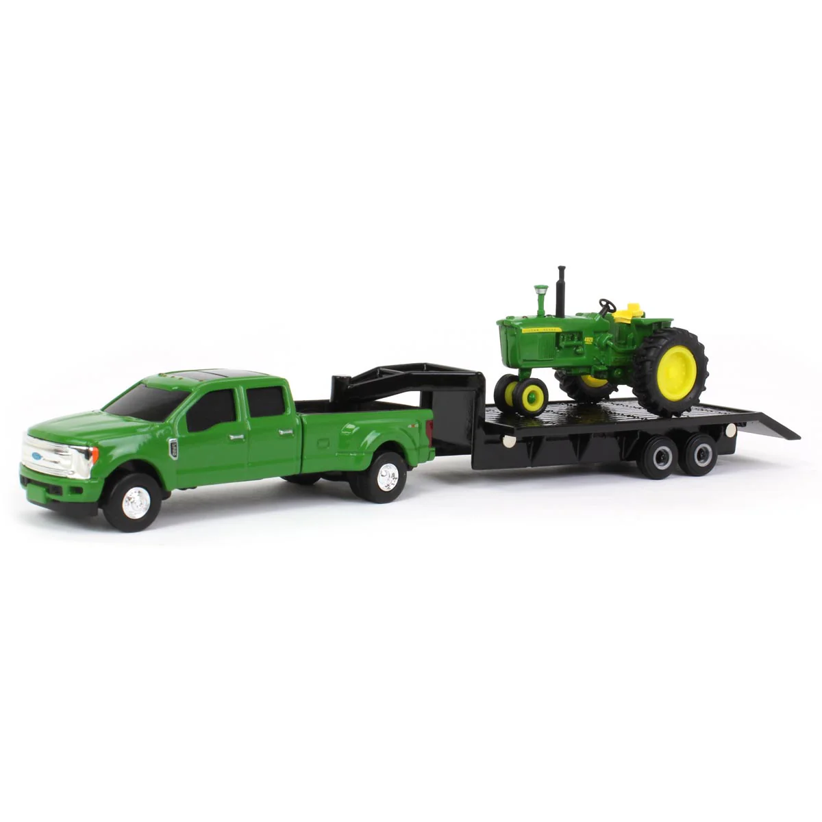 1/64 Green Ford F-350 Pickup Truck with Gooseneck Trailer & John Deere 4020 Tractor by ERTL