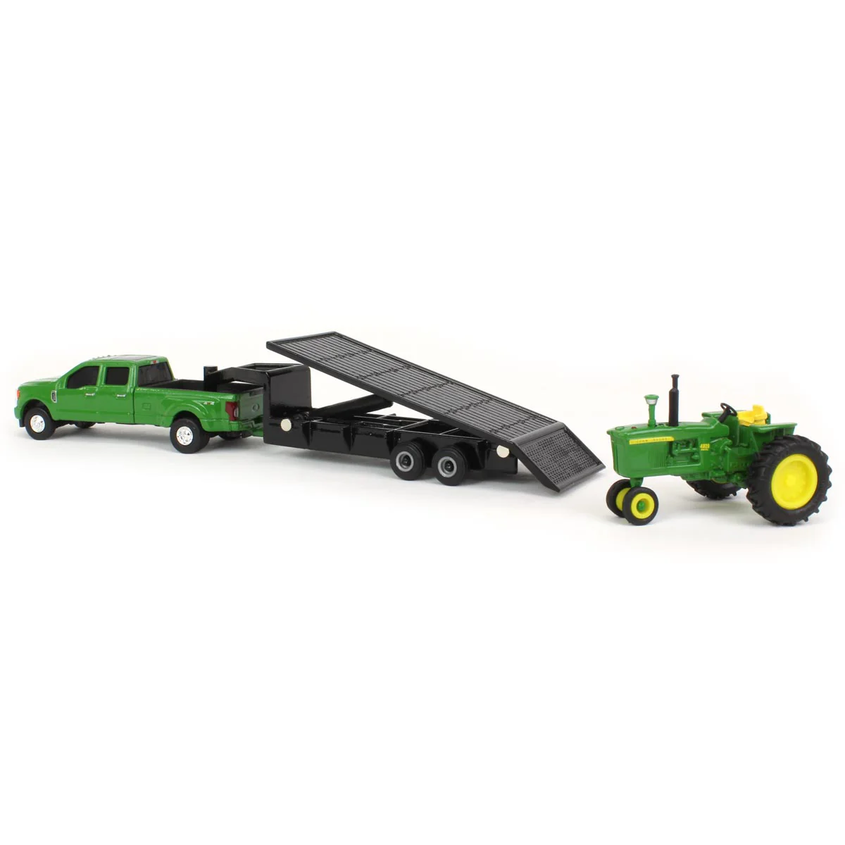 1/64 Green Ford F-350 Pickup Truck with Gooseneck Trailer & John Deere 4020 Tractor by ERTL - Image 4
