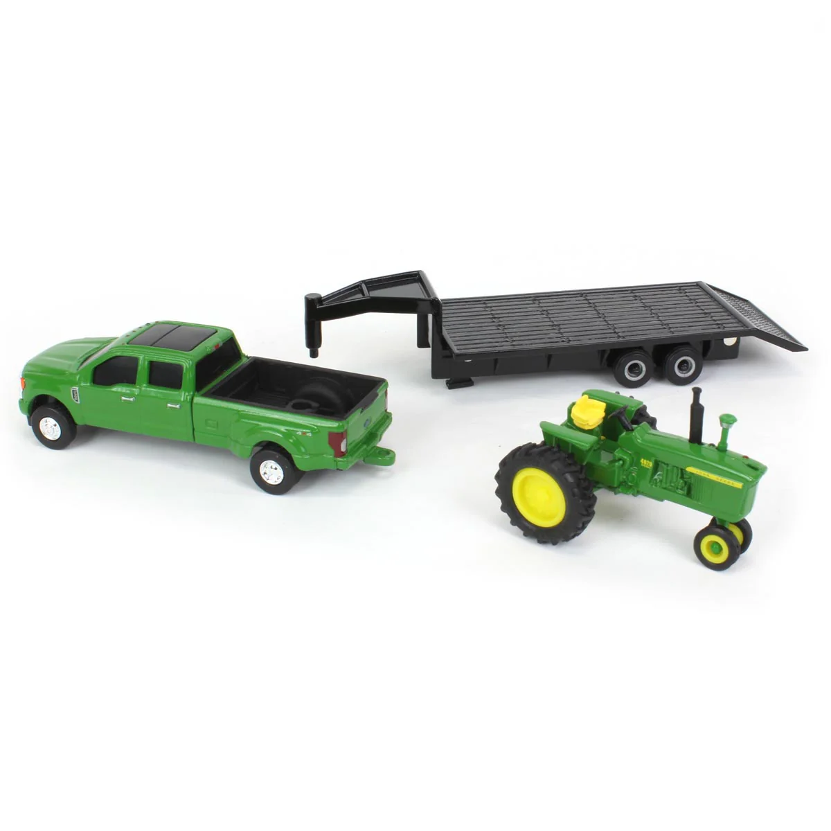1/64 Green Ford F-350 Pickup Truck with Gooseneck Trailer & John Deere 4020 Tractor by ERTL - Image 5