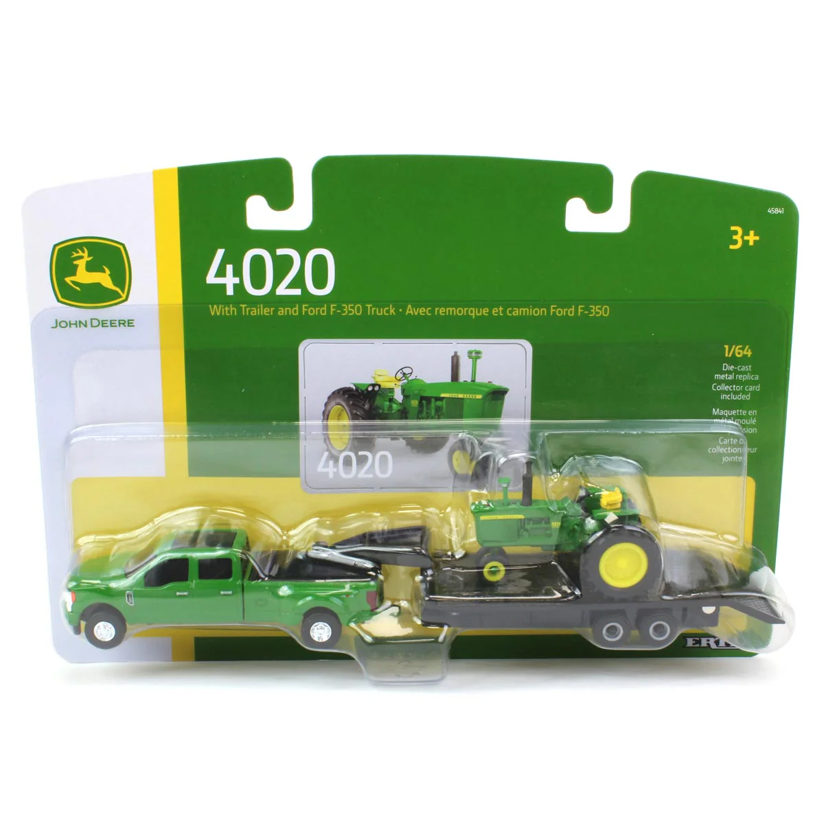 1/64 Green Ford F-350 Pickup Truck with Gooseneck Trailer & John Deere 4020 Tractor by ERTL - Image 6