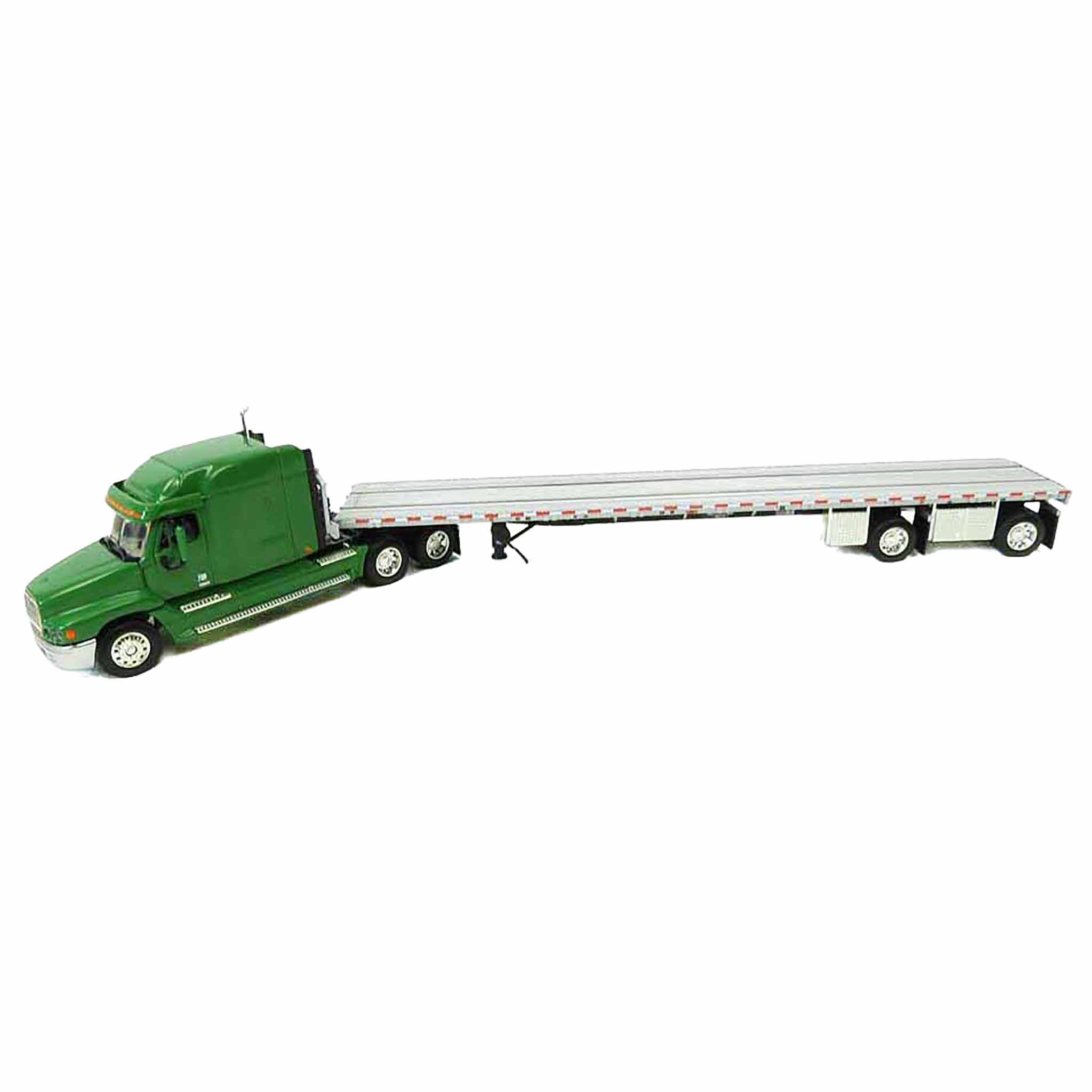 1/64 Green Freightliner Century Truck with Flatbed Tandem Axle Trailer by DCP - Image 3