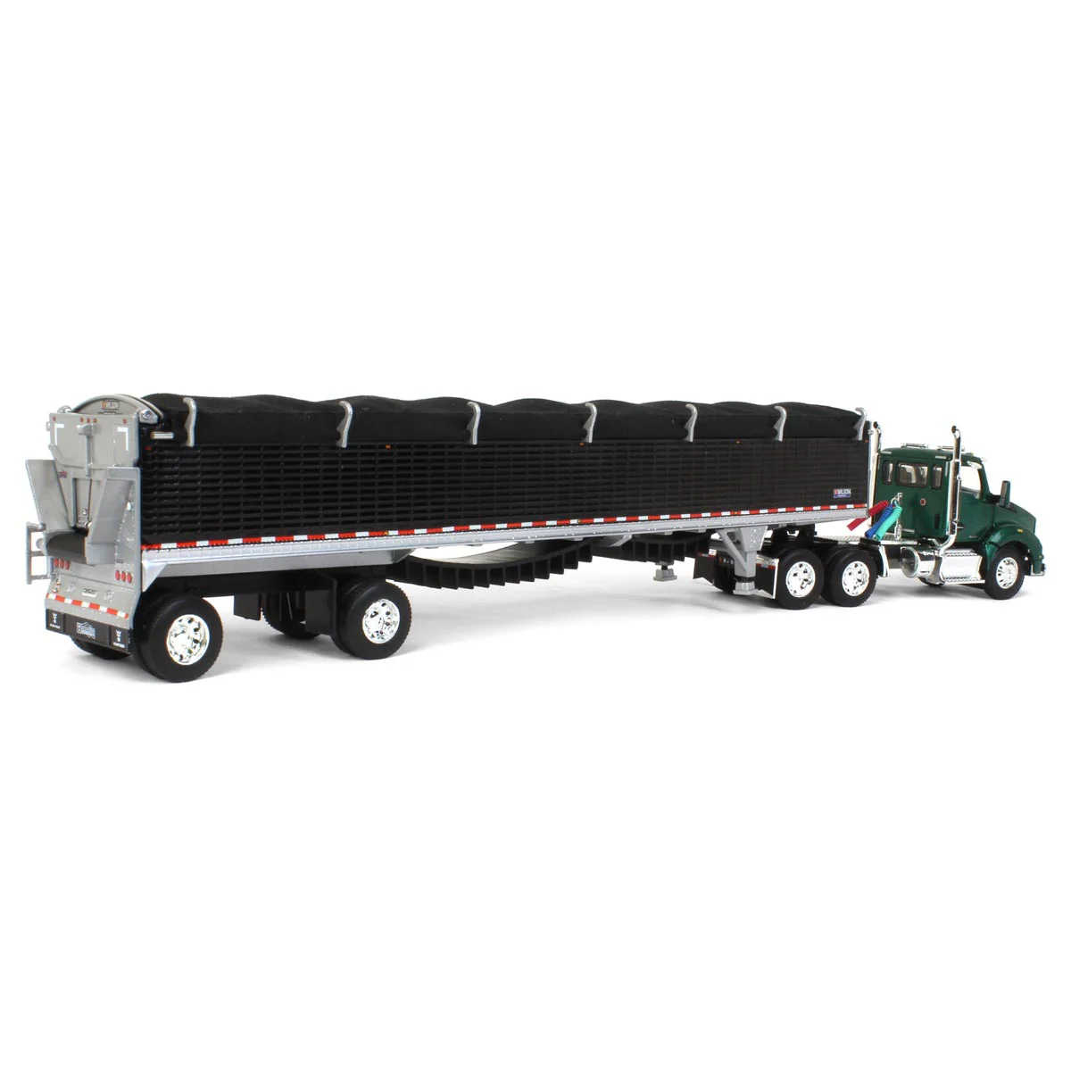 1/64 Green Kenworth T880 with Black Wilson Patriot Spread-Axle Belt Trailer, DCP by First Gear - Image 3