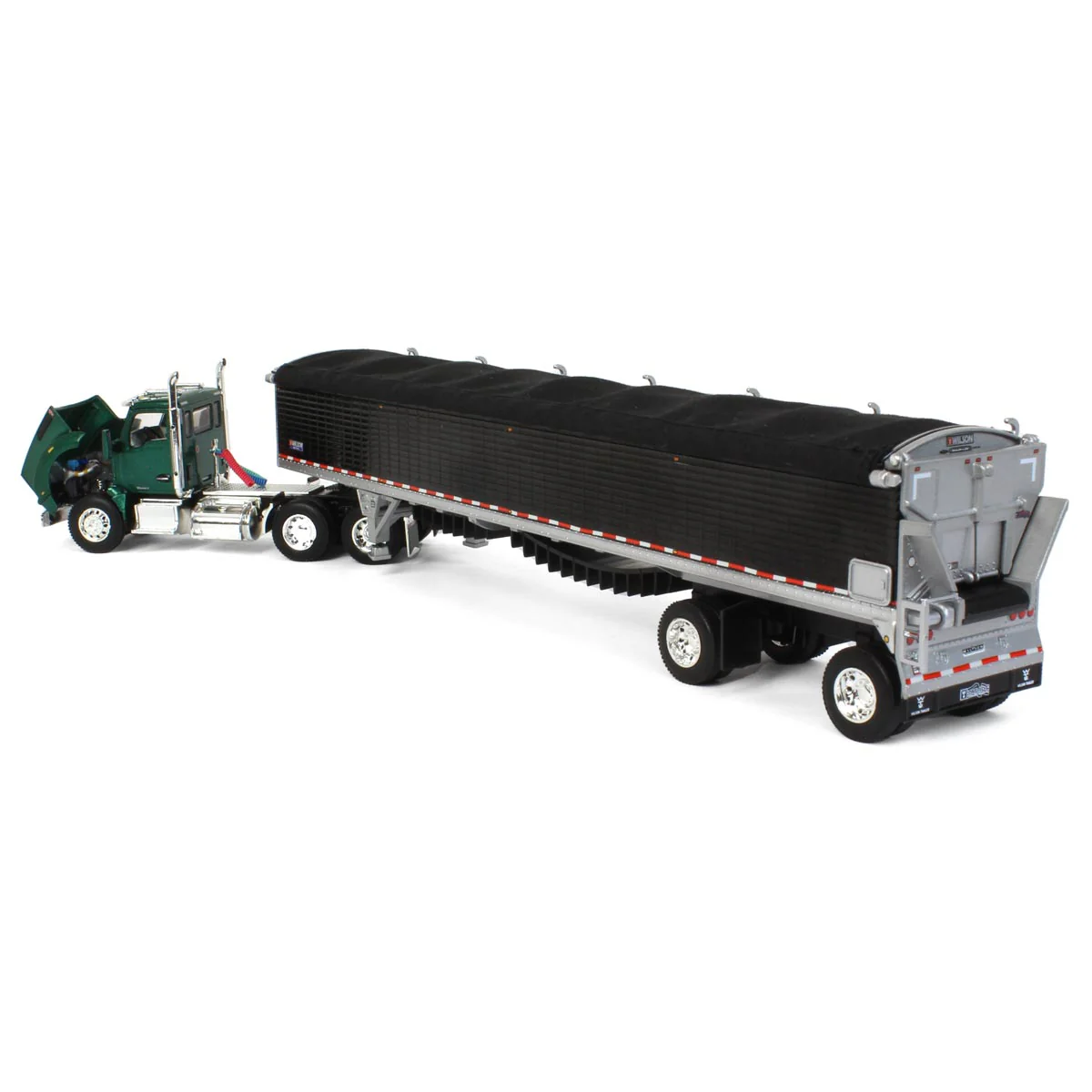 1/64 Green Kenworth T880 with Black Wilson Patriot Spread-Axle Belt Trailer, DCP by First Gear - Image 4